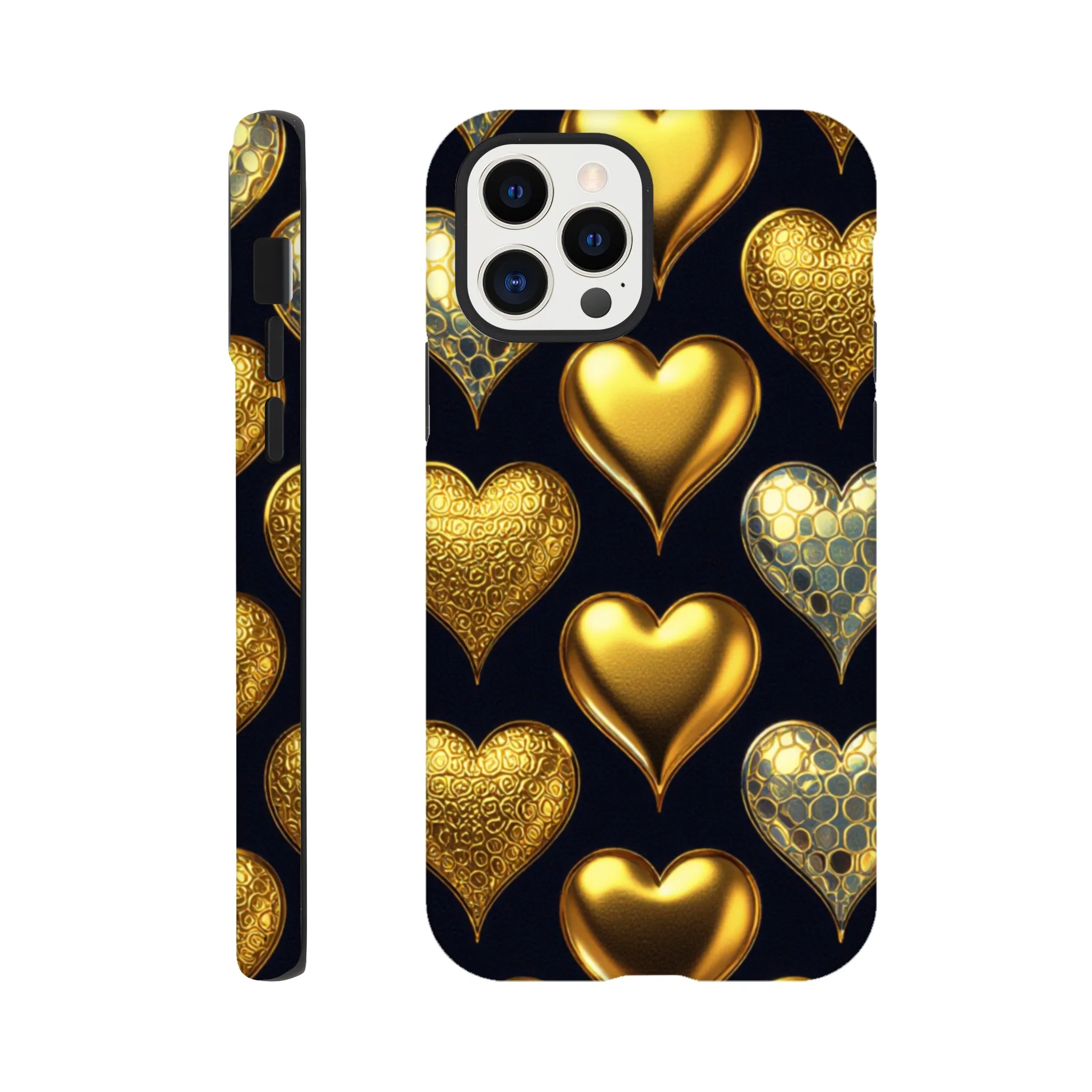 Vintage gold love hearts design phone case. Tough protection for mobile phones. Trending vintage phone cases compatible with iPhones. Aialchemyart.co.uk