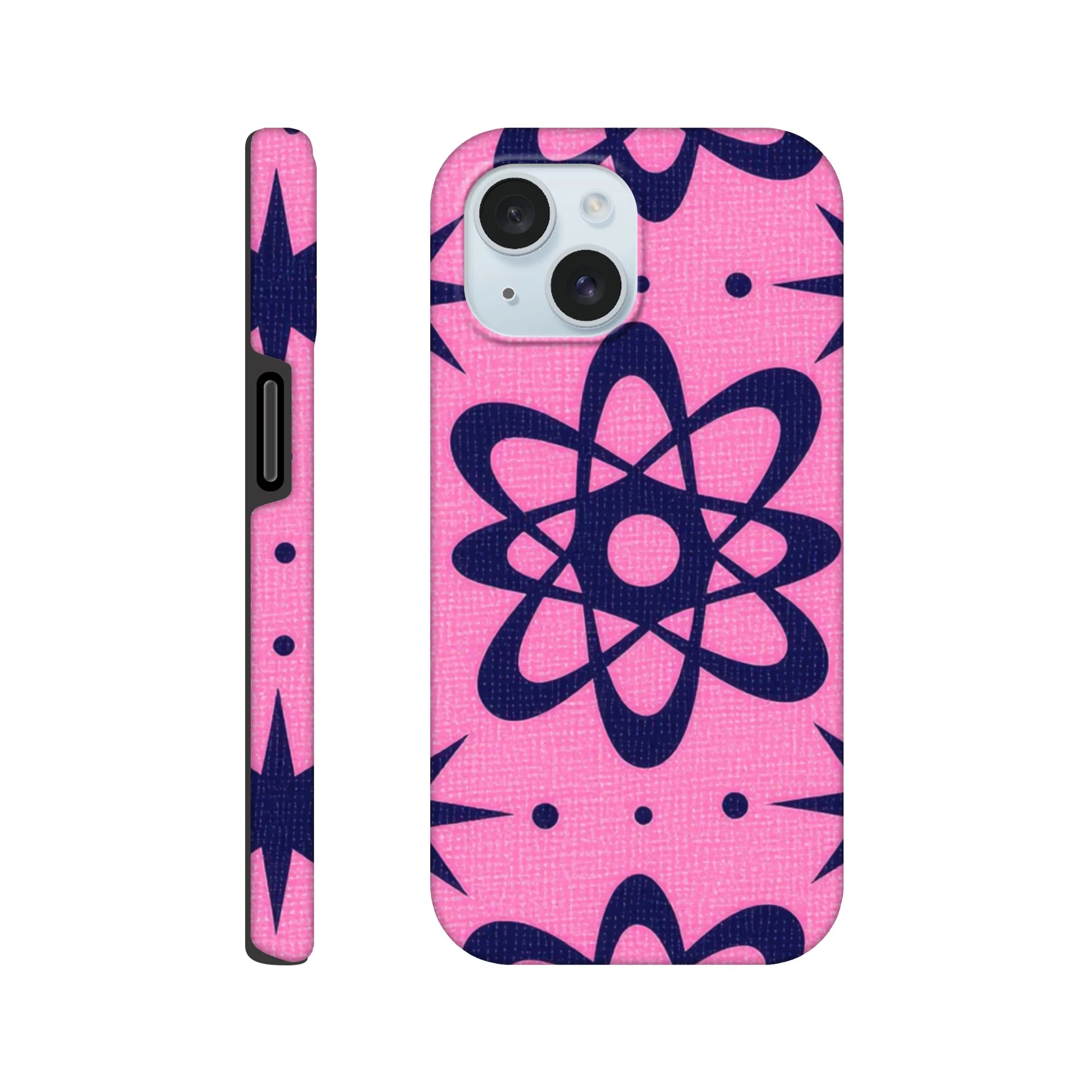 atomic pink and black vintage retro protective mobile phone case. 1950’s. Aialchemyart.co.uk trending iPhone compatible case. Best mobile phone cases uk