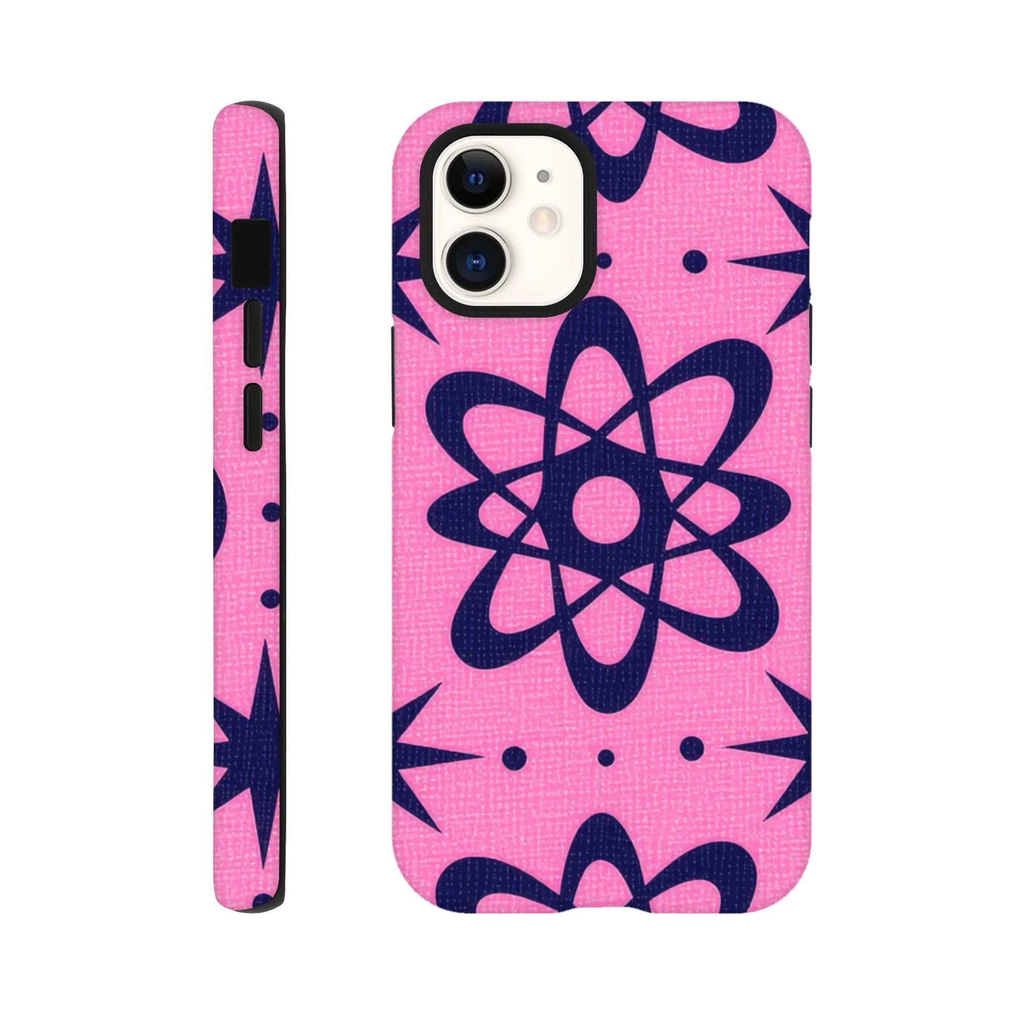 atomic pink and black vintage retro protective mobile phone case. 1950’s. Aialchemyart.co.uk trending iPhone compatible case. Best mobile phone cases uk