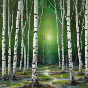 Birch trees Best ai vintage, art deco wall art prints and posters uk aialchemyart.co.uk Birch trees country art