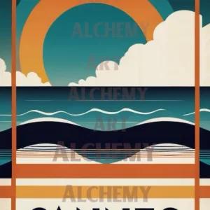 Vintage prints and posters, travel 1950’s wall art, Cannes abstract resort sea travel poster, Best film festival art deco, vintage art work, wall art prints and posters uk aialchemyart.co.uk classic minimalist art deco wall art