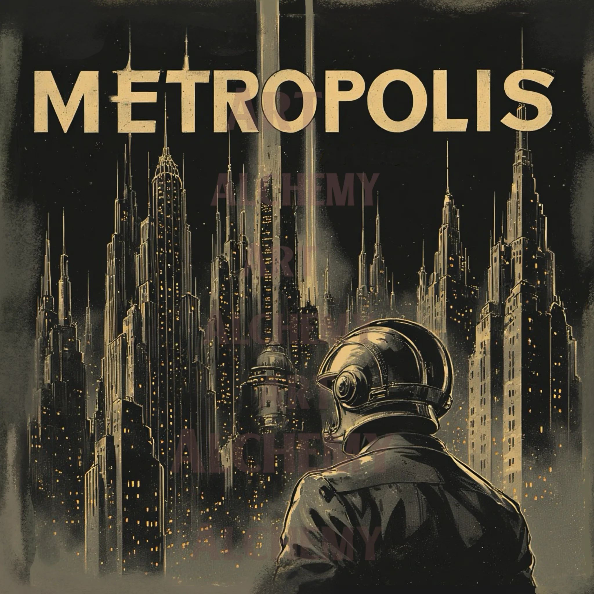 Vintage metropolis black and white poster art. Aialchemyart.co.uk best retro, art deco, prints and poster wall art in uk. Best vintage trending art