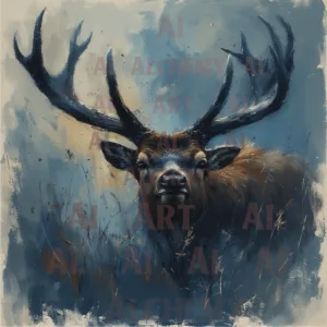 Vintage blue stag art. Best vintage animal art prints and posters, wall art uk. Art deco, retro, trending art. Aialchemyart.co.uk
