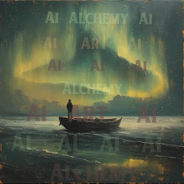 Vintage northern lights boat art. Retro art deco, best prints and posters in the uk. Aialchemyart.co.uk