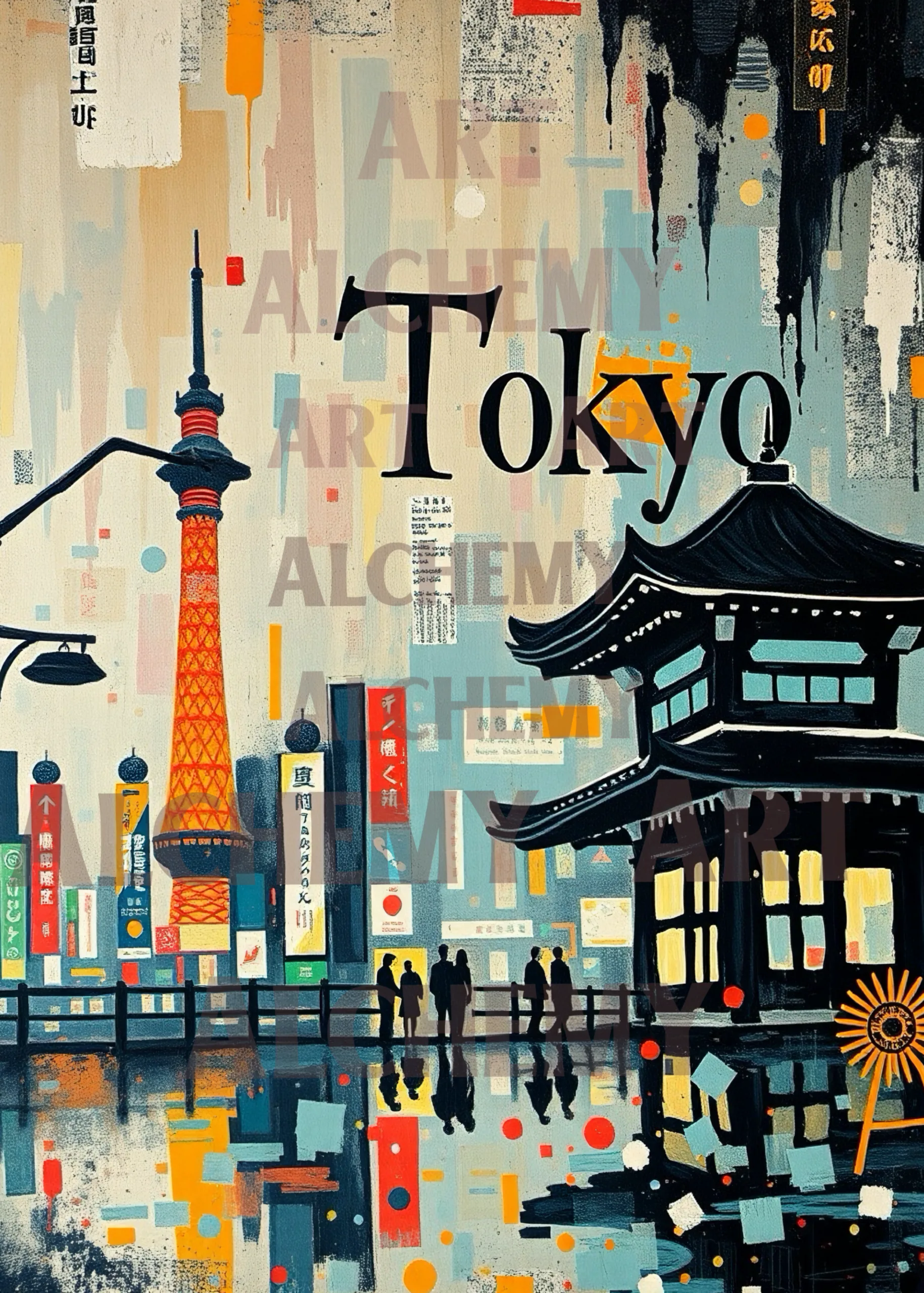 Vintage wall art Tokyo far east travel- art print on Aialchemyart.co.uk retro art, minimalist Japan art, wall art, nostalgic, art deco, trending art 1950’s adventure art