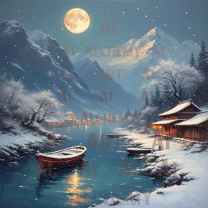 Vintage winter moon art. Aialchemyart.co.uk art deco, retro wall art best prints and poster art uk