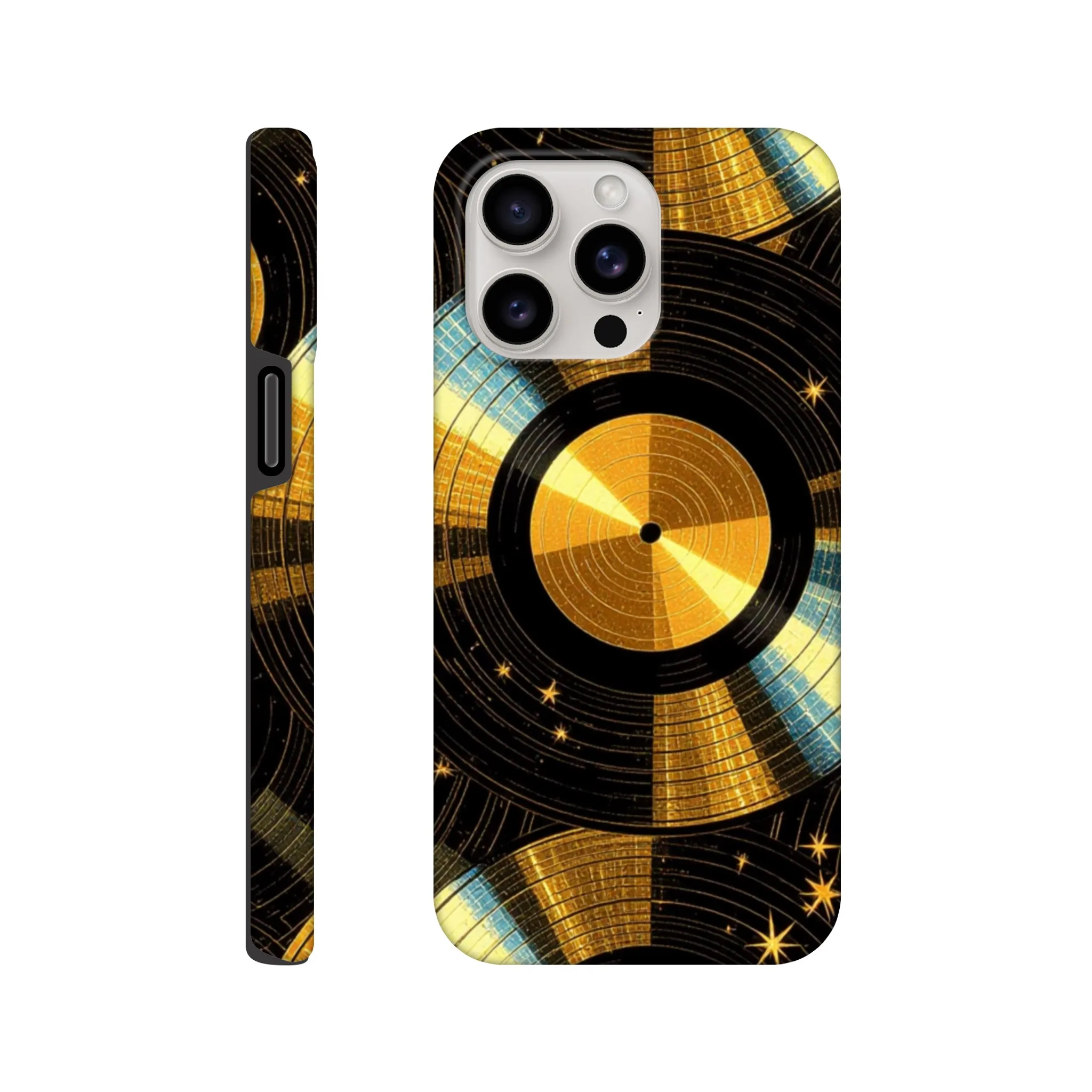 Vintage gold vinyl LP records, retro tough protective phone case. Best retro vintage phone cases in the uk. Trending mobile phone case. Compatible with iPhone models. Aialchemyart.co.uk