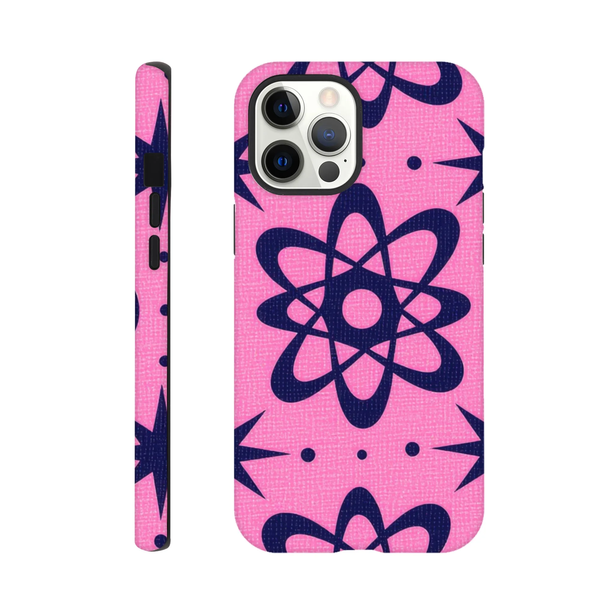 atomic pink and black vintage retro protective mobile phone case. 1950’s. Aialchemyart.co.uk trending iPhone compatible case. Best mobile phone cases uk