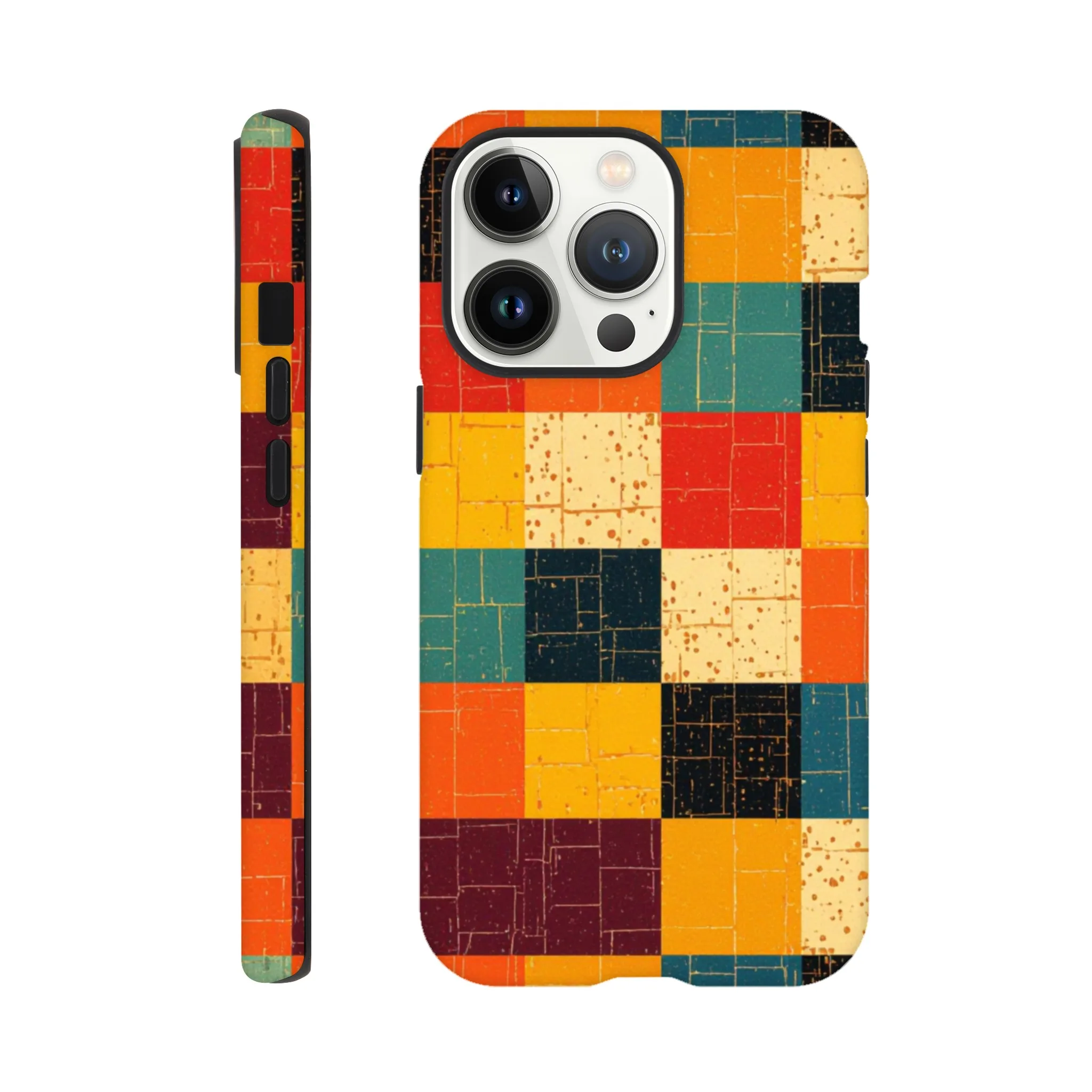 Vintage 1950’s retro squares, tough protective phone case design. Trending vintage art. Compatible with iphones, aialchemyart.co.uk 1950’s vintage retro funky quirky exclusive colourful design. New phone cases