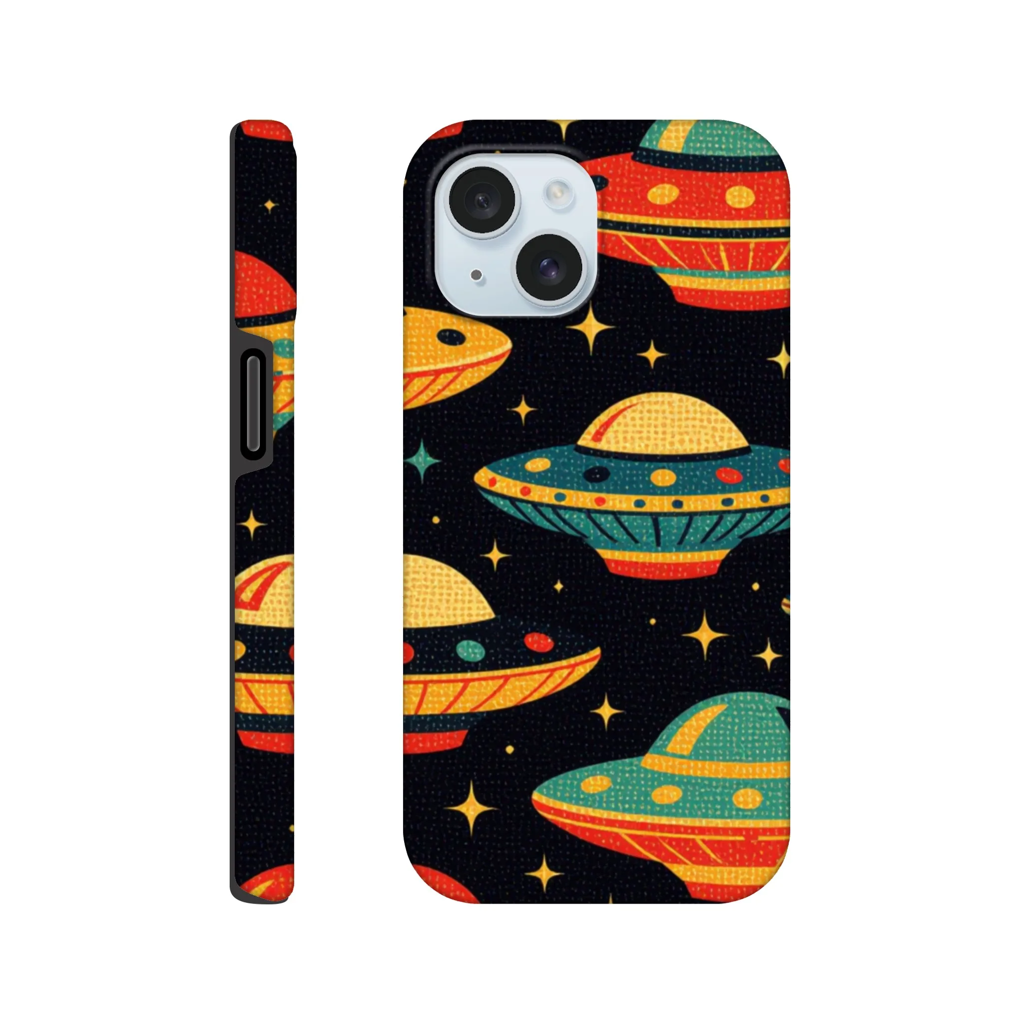 Vintage 1950’s retro tough protective phone case design. Trending vintage art. Compatible with iphones, aialchemyart.co.uk Flying saucers 1950’s