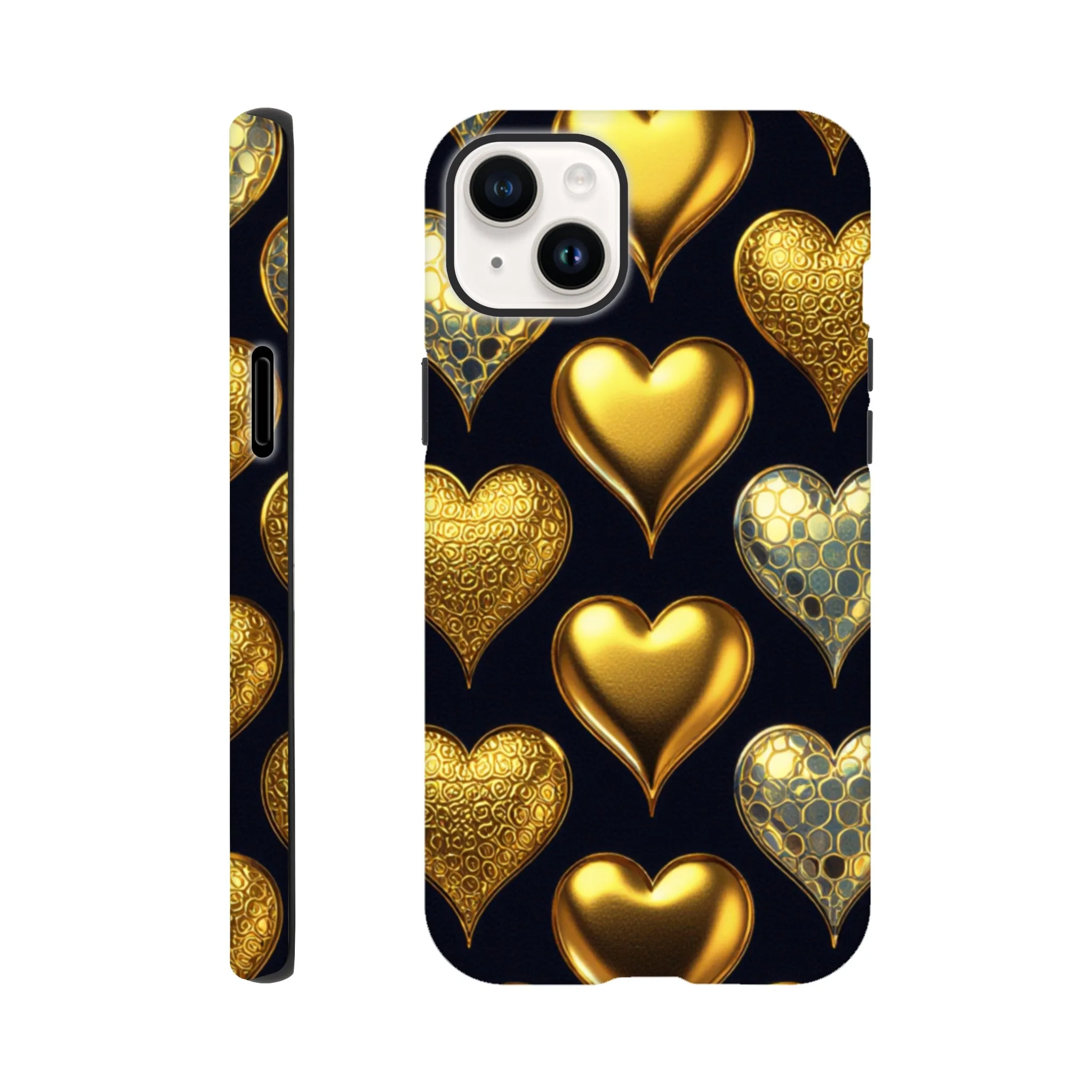 Vintage gold love hearts design phone case. Tough protection for mobile phones. Trending vintage phone cases compatible with iPhones. Aialchemyart.co.uk