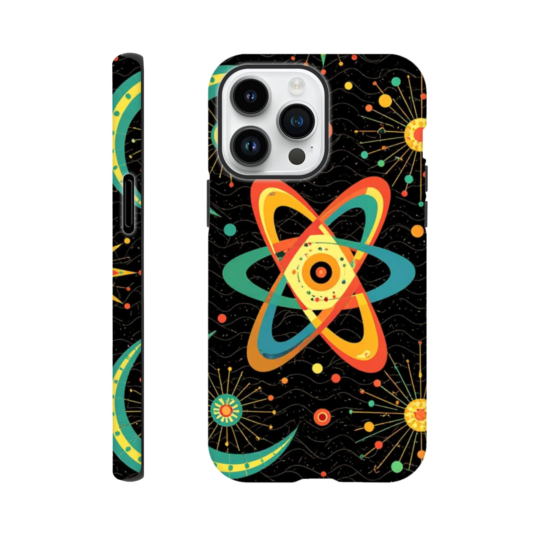 Vintage 1950’s retro atomic, mid century design protective mobile phone case. Tough custom iPhone compatible mobile phone case. Aialchemyart.co.uk