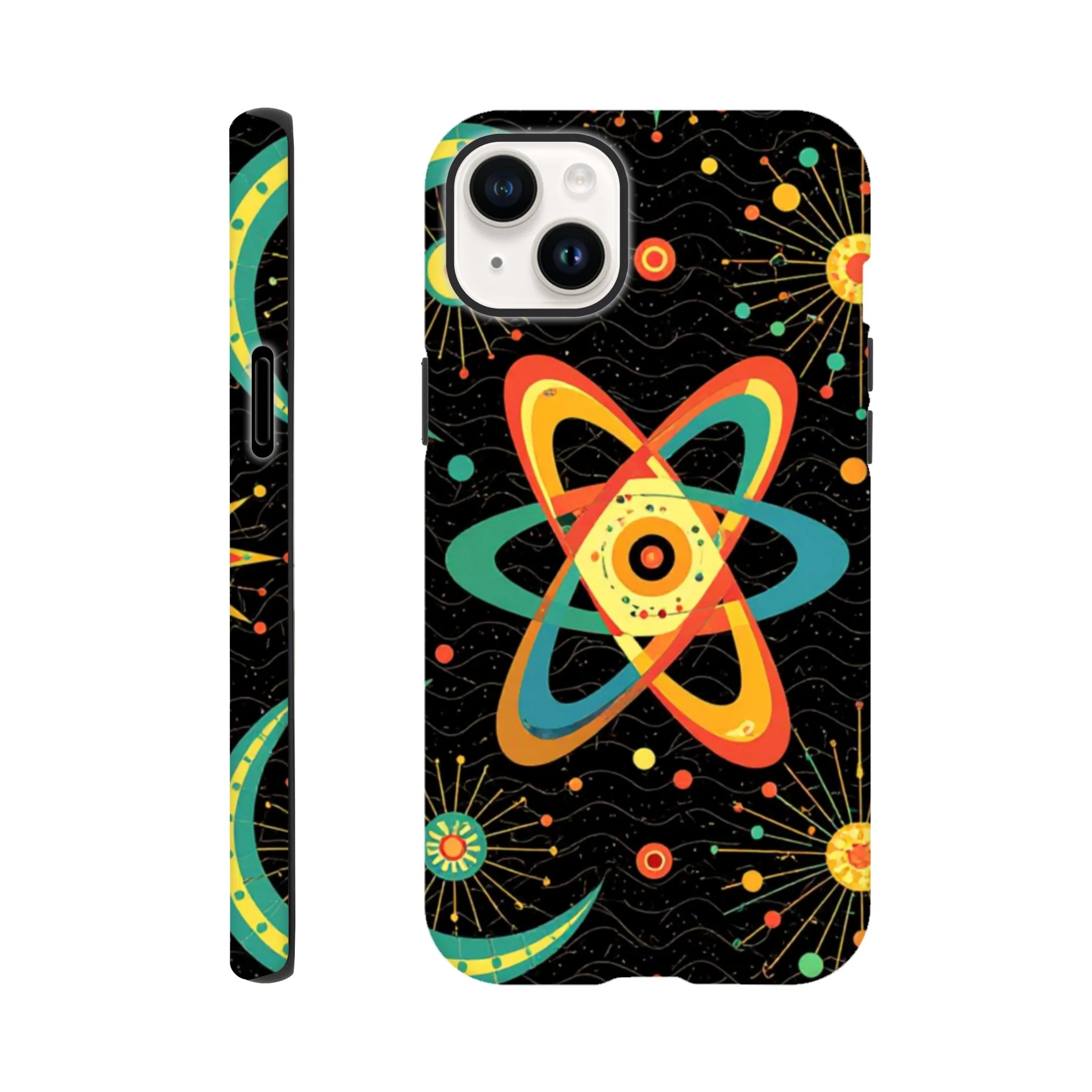 Vintage 1950’s retro atomic, mid century design protective mobile phone case. Tough custom iPhone compatible mobile phone case. Aialchemyart.co.uk
