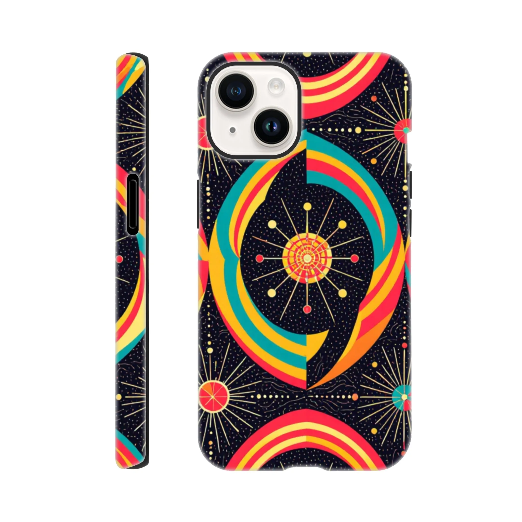 Vintage 1950’s retro atomic, mid century design protective mobile phone case. Tough custom iPhone compatible mobile phone case. Aialchemyart.co.uk