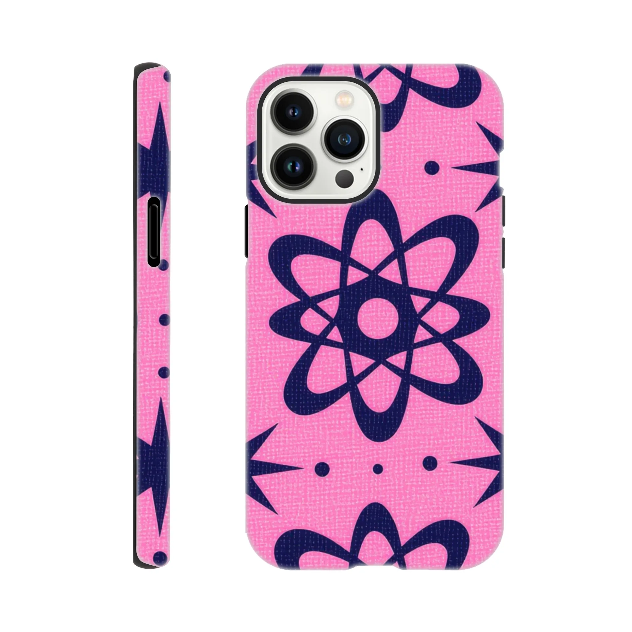 atomic pink and black vintage retro protective mobile phone case. 1950’s. Aialchemyart.co.uk trending iPhone compatible case. Best mobile phone cases uk
