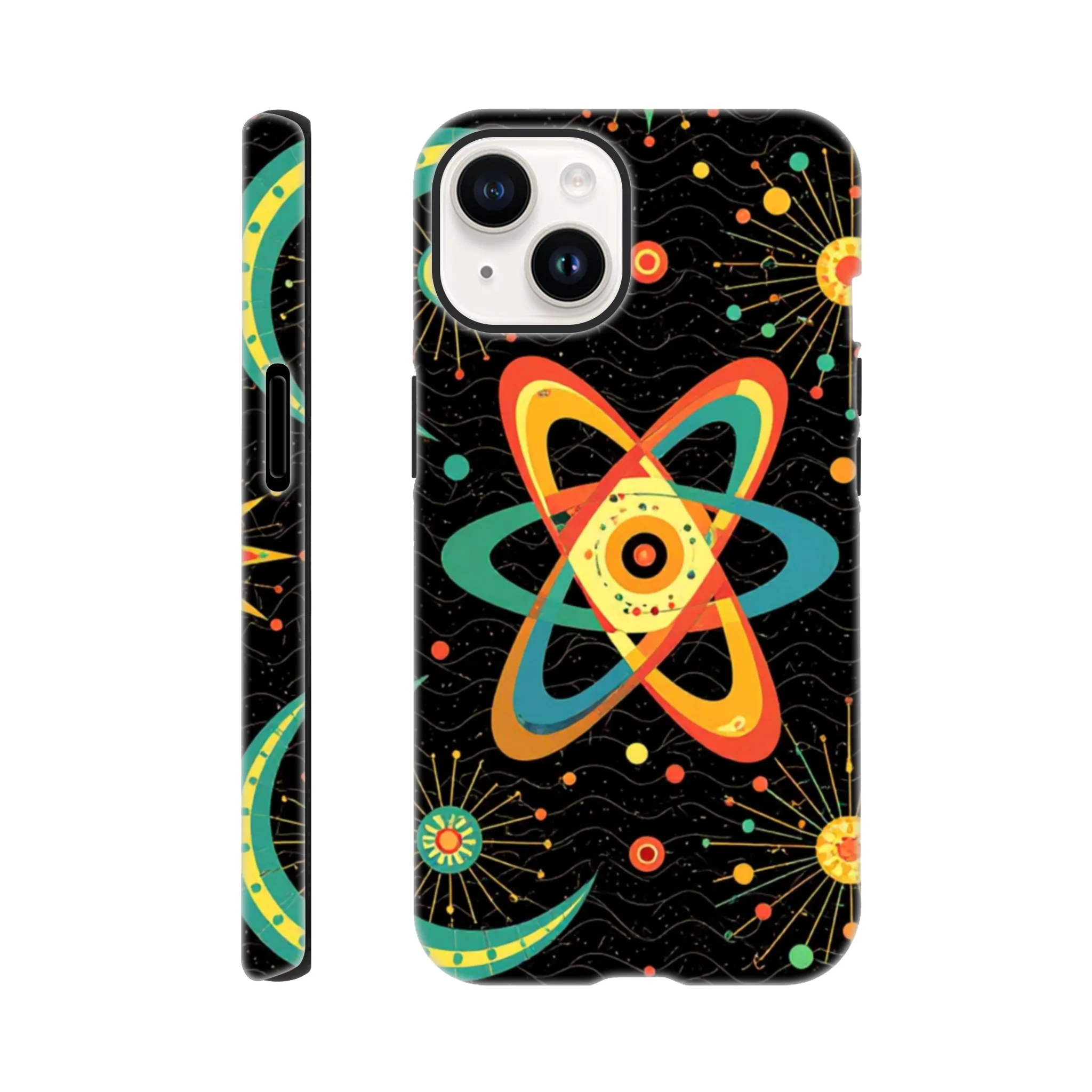 Vintage 1950’s retro atomic, mid century design protective mobile phone case. Tough custom iPhone compatible mobile phone case. Aialchemyart.co.uk