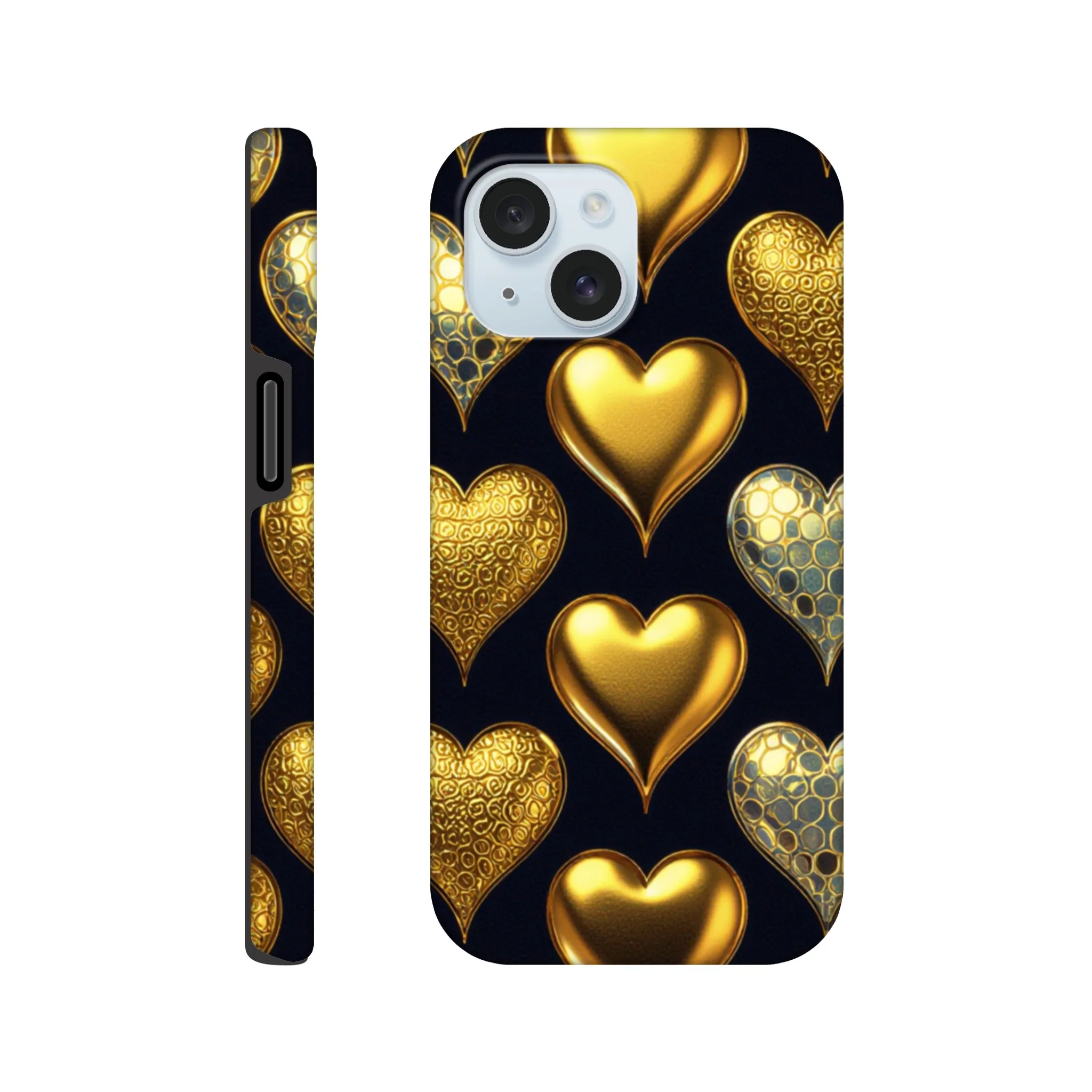 Vintage gold love hearts design phone case. Tough protection for mobile phones. Trending vintage phone cases compatible with iPhones. Aialchemyart.co.uk