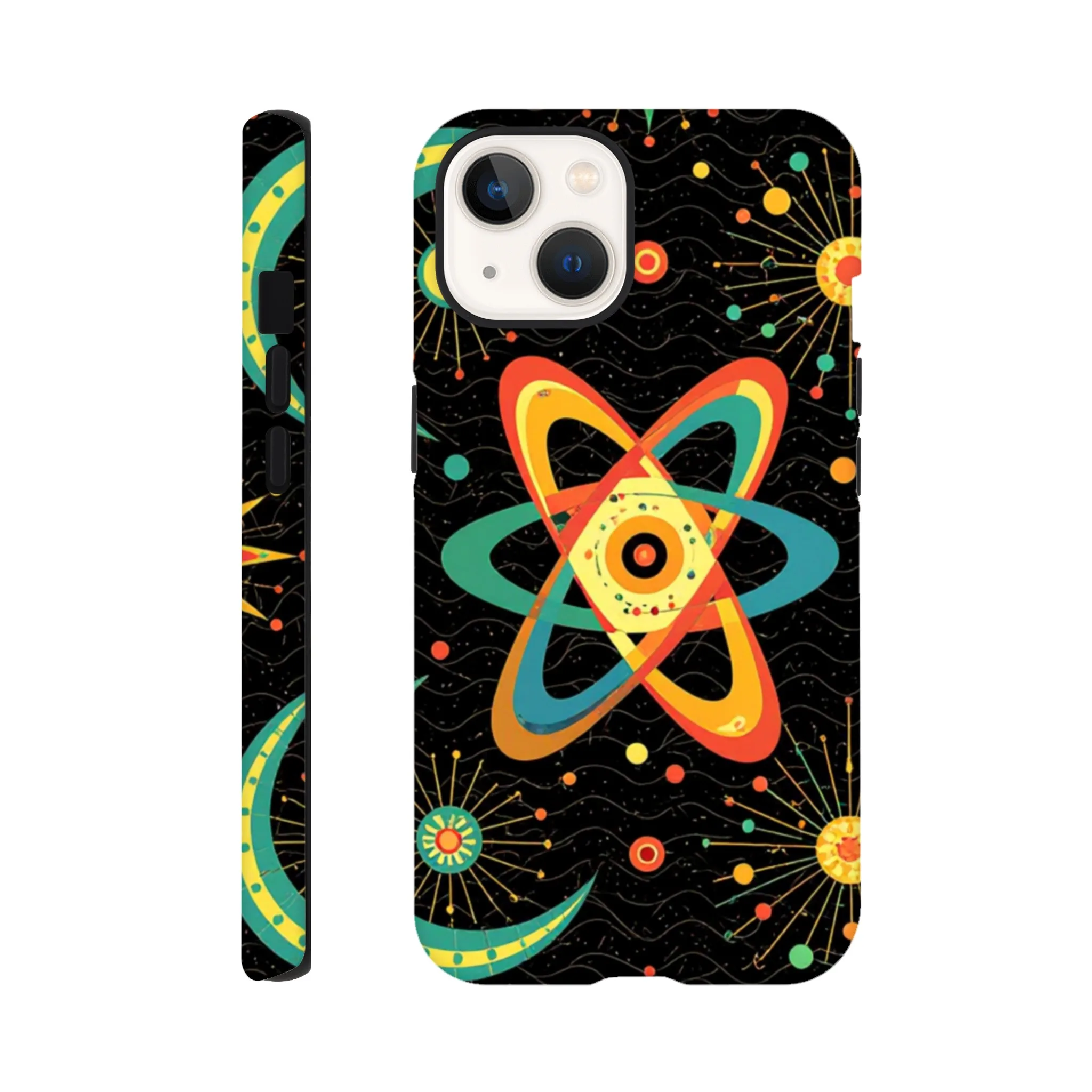 Vintage 1950’s retro atomic, mid century design protective mobile phone case. Tough custom iPhone compatible mobile phone case. Aialchemyart.co.uk