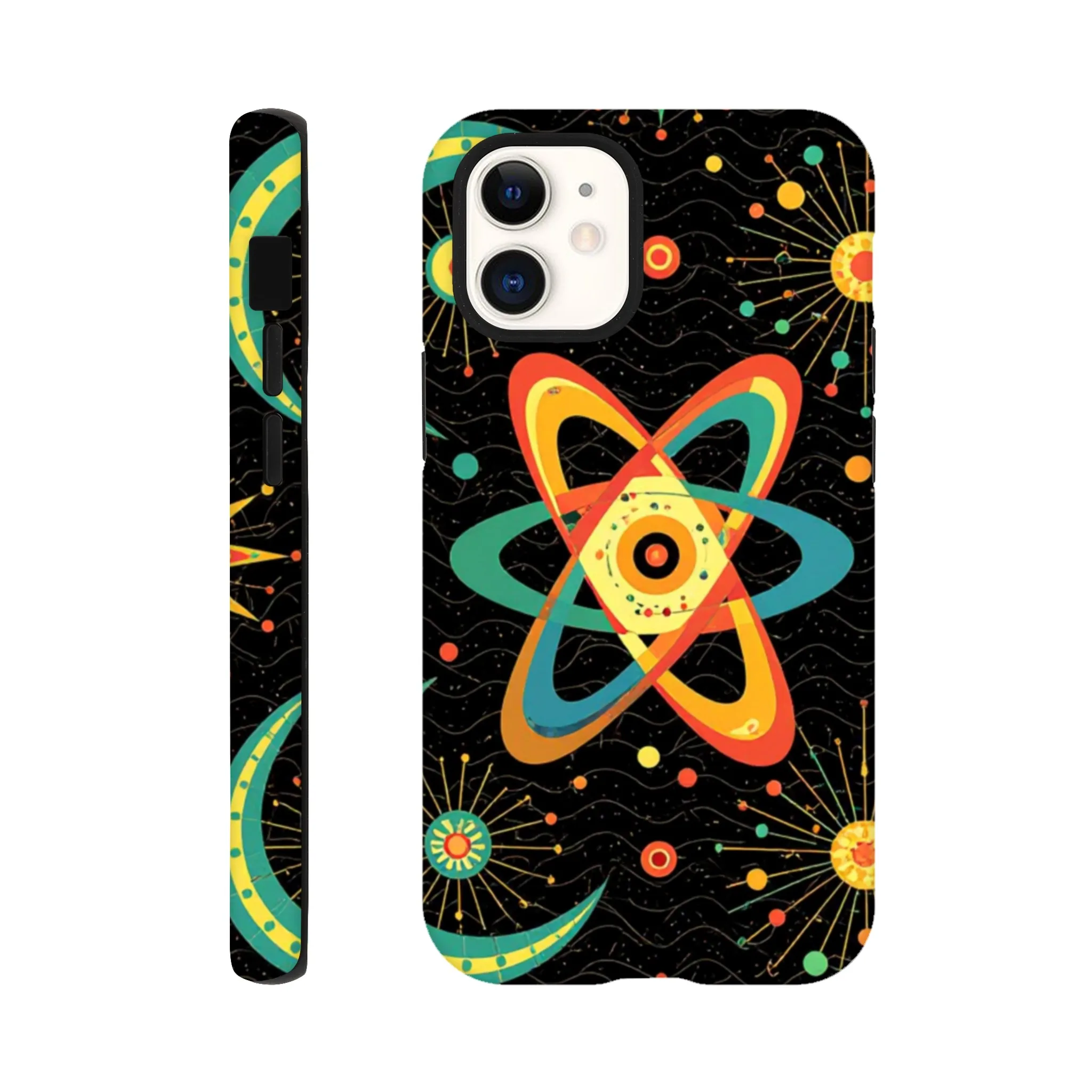Vintage 1950’s retro atomic, mid century design protective mobile phone case. Tough custom iPhone compatible mobile phone case. Aialchemyart.co.uk