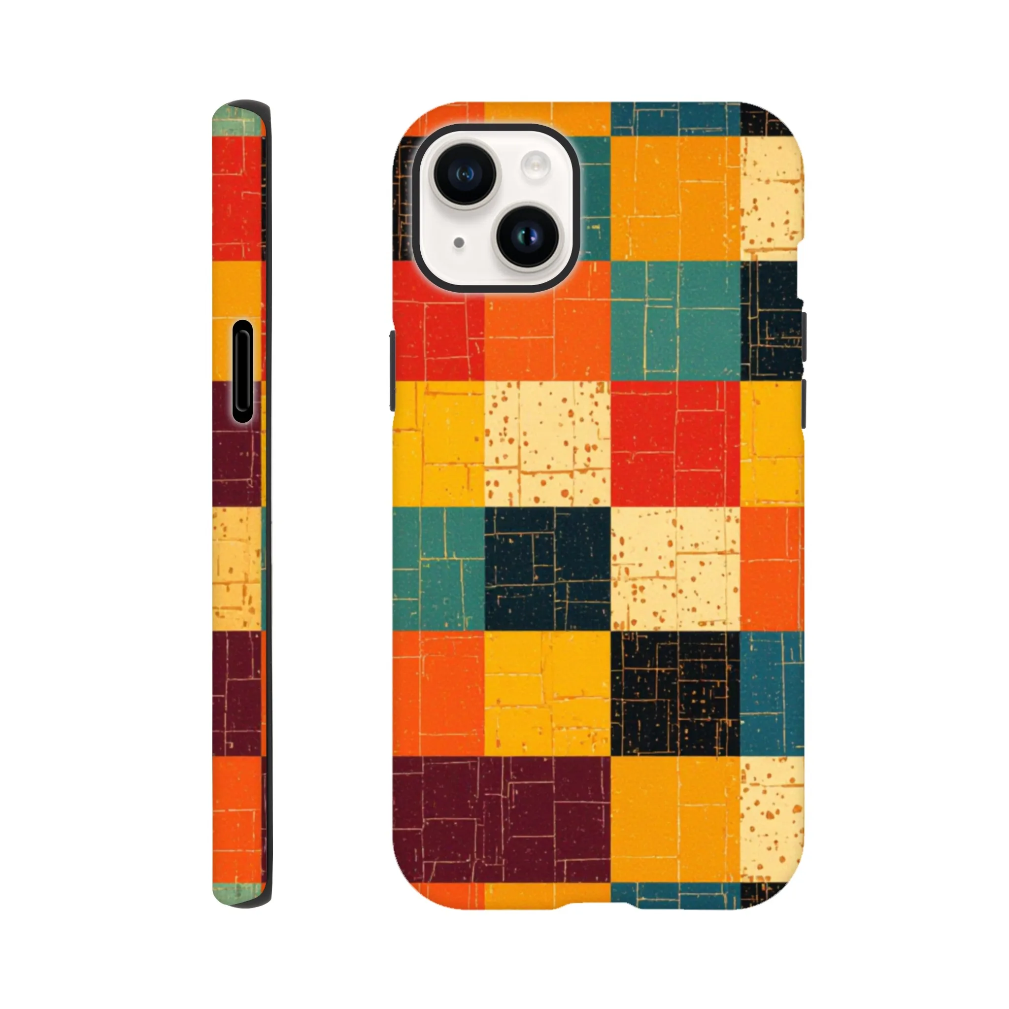 Vintage 1950’s retro squares, tough protective phone case design. Trending vintage art. Compatible with iphones, aialchemyart.co.uk 1950’s vintage retro funky quirky exclusive colourful design. New phone cases