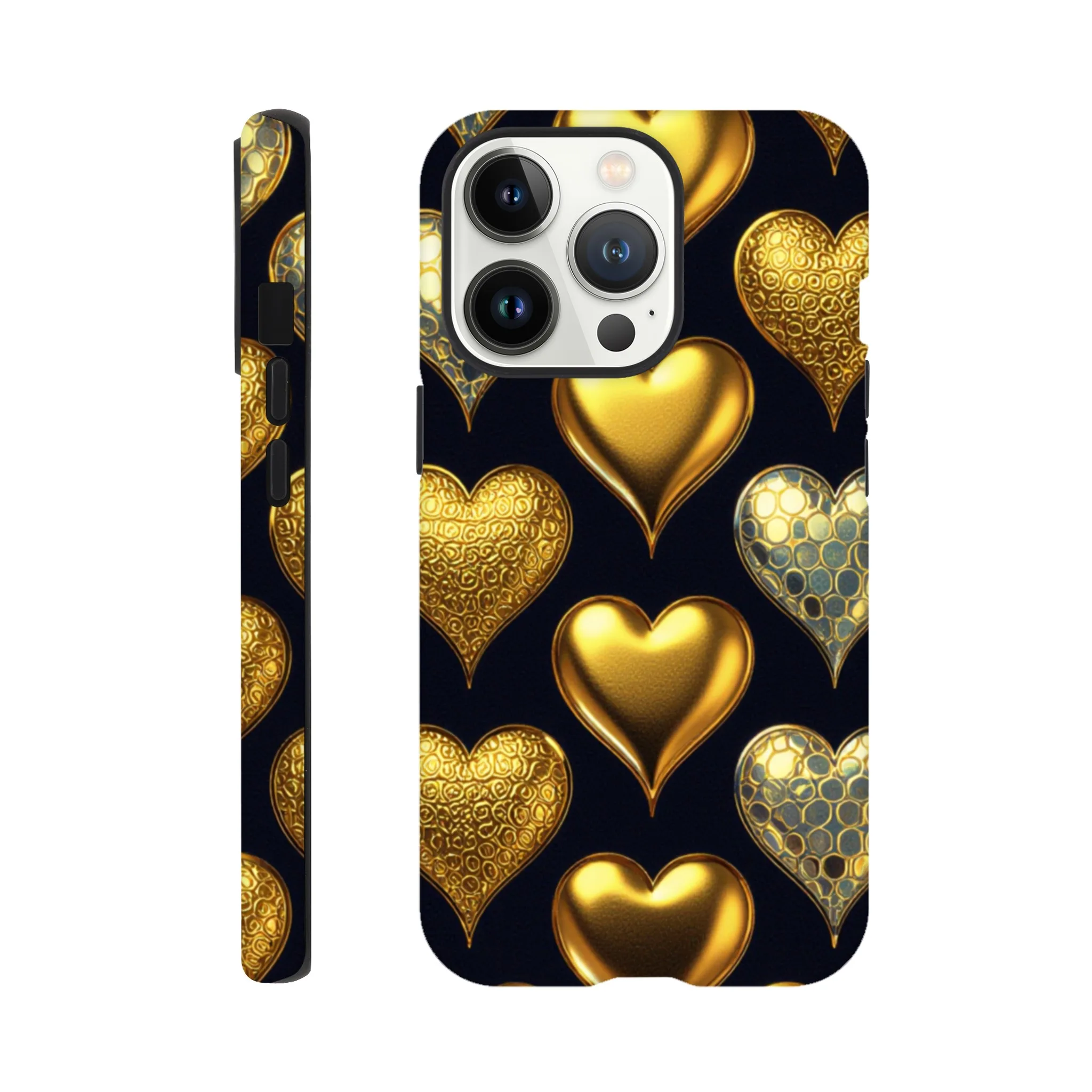 Vintage gold love hearts design phone case. Tough protection for mobile phones. Trending vintage phone cases compatible with iPhones. Aialchemyart.co.uk