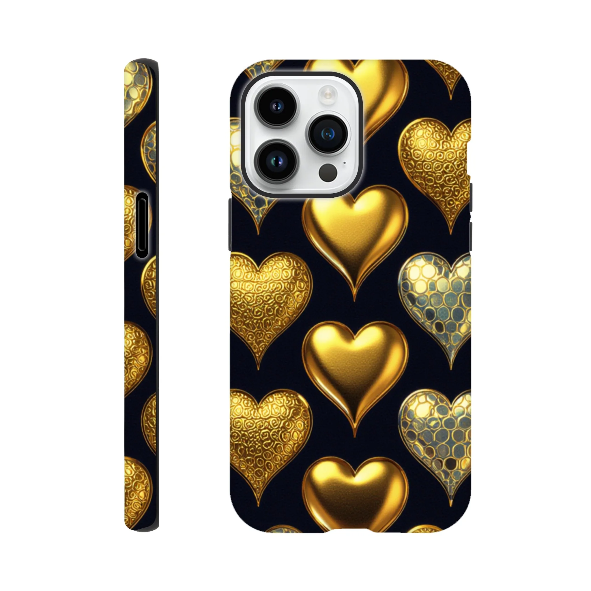 Vintage gold love hearts design phone case. Tough protection for mobile phones. Trending vintage phone cases compatible with iPhones. Aialchemyart.co.uk