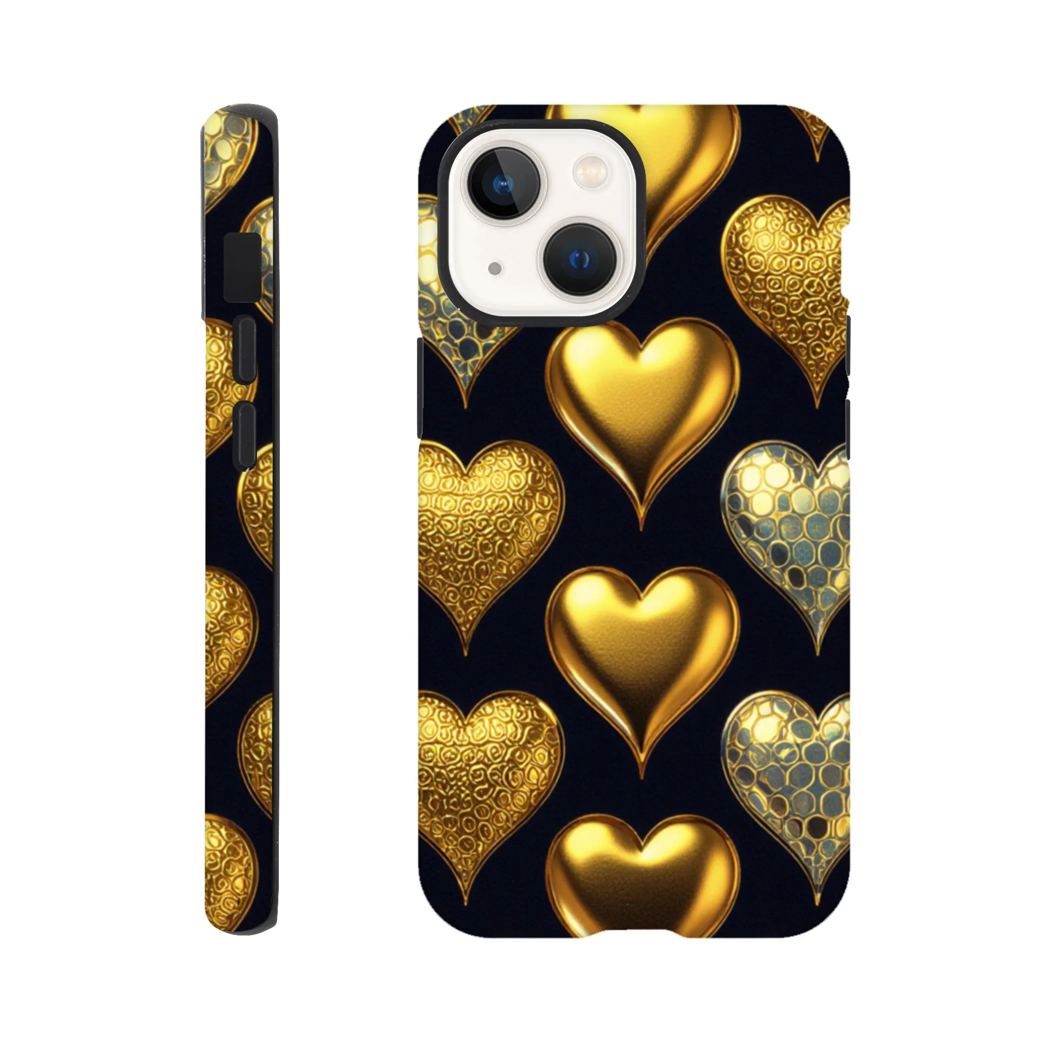 Vintage gold love hearts design phone case. Tough protection for mobile phones. Trending vintage phone cases compatible with iPhones. Aialchemyart.co.uk