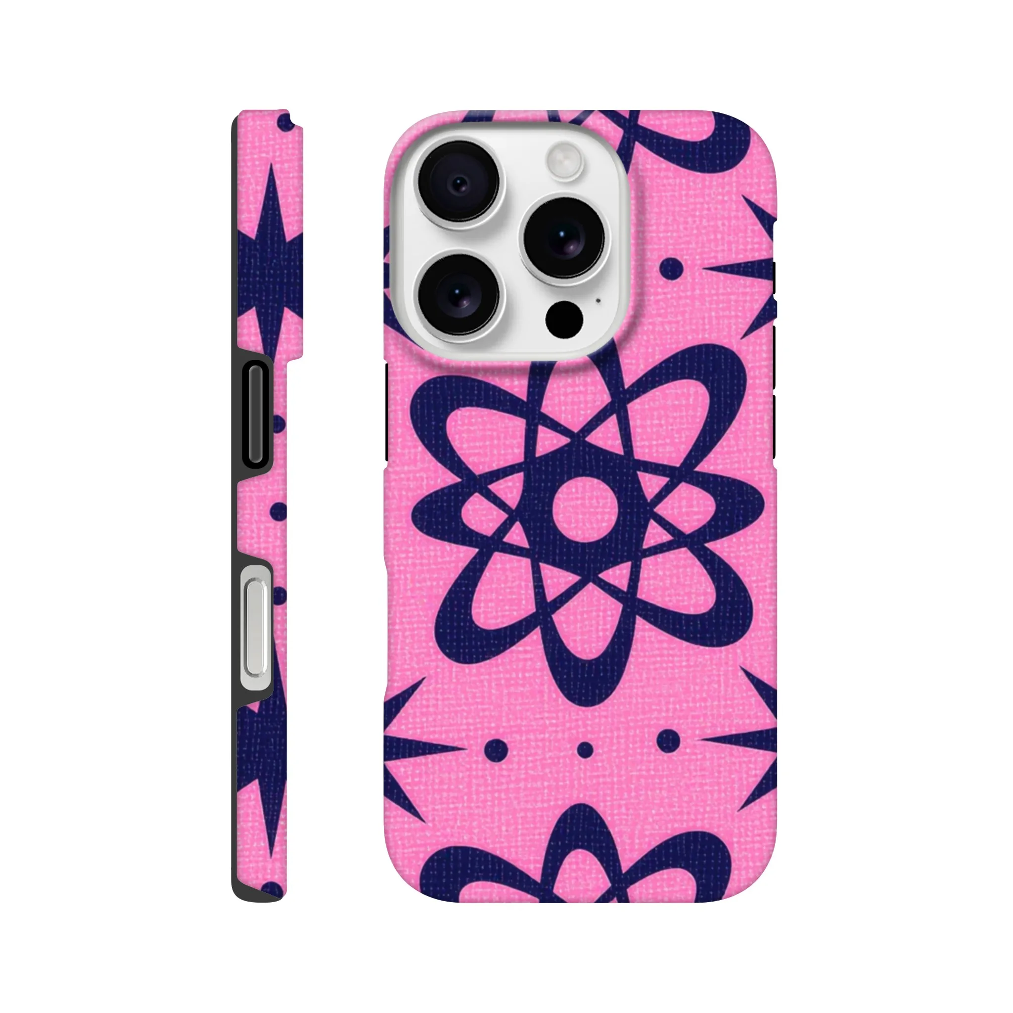 atomic pink and black vintage retro protective mobile phone case. 1950’s. Aialchemyart.co.uk trending iPhone compatible case. Best mobile phone cases uk