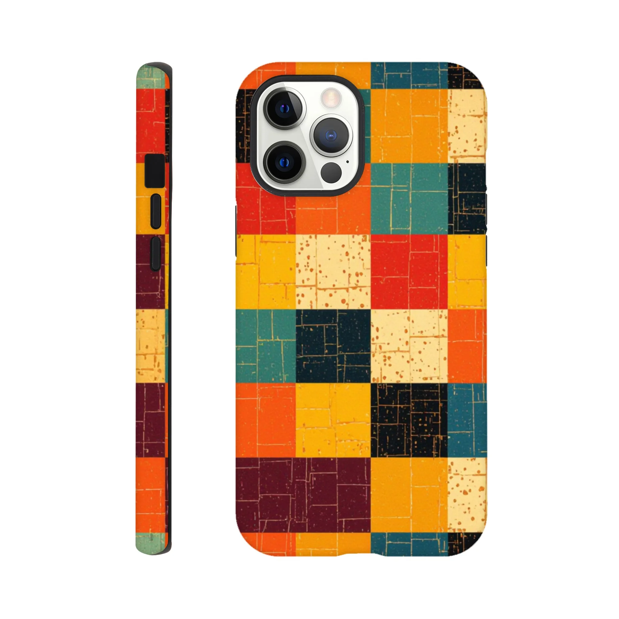 Vintage 1950’s retro squares, tough protective phone case design. Trending vintage art. Compatible with iphones, aialchemyart.co.uk 1950’s vintage retro funky quirky exclusive colourful design. New phone cases