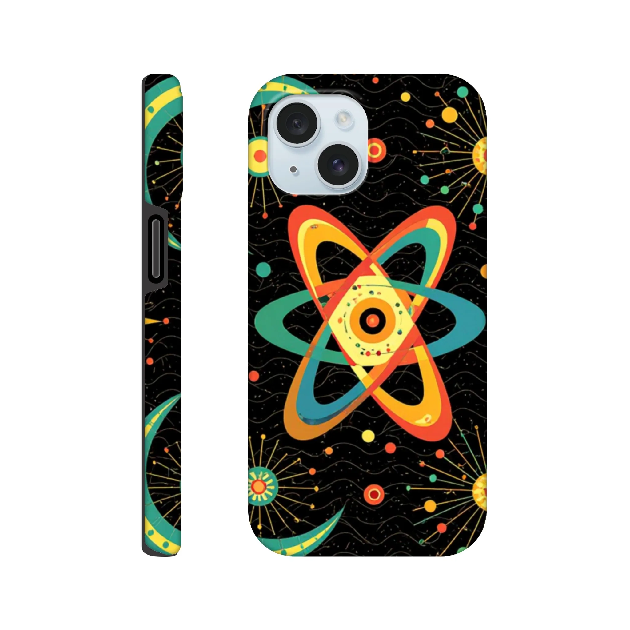 Vintage 1950’s retro atomic, mid century design protective mobile phone case. Tough custom iPhone compatible mobile phone case. Aialchemyart.co.uk
