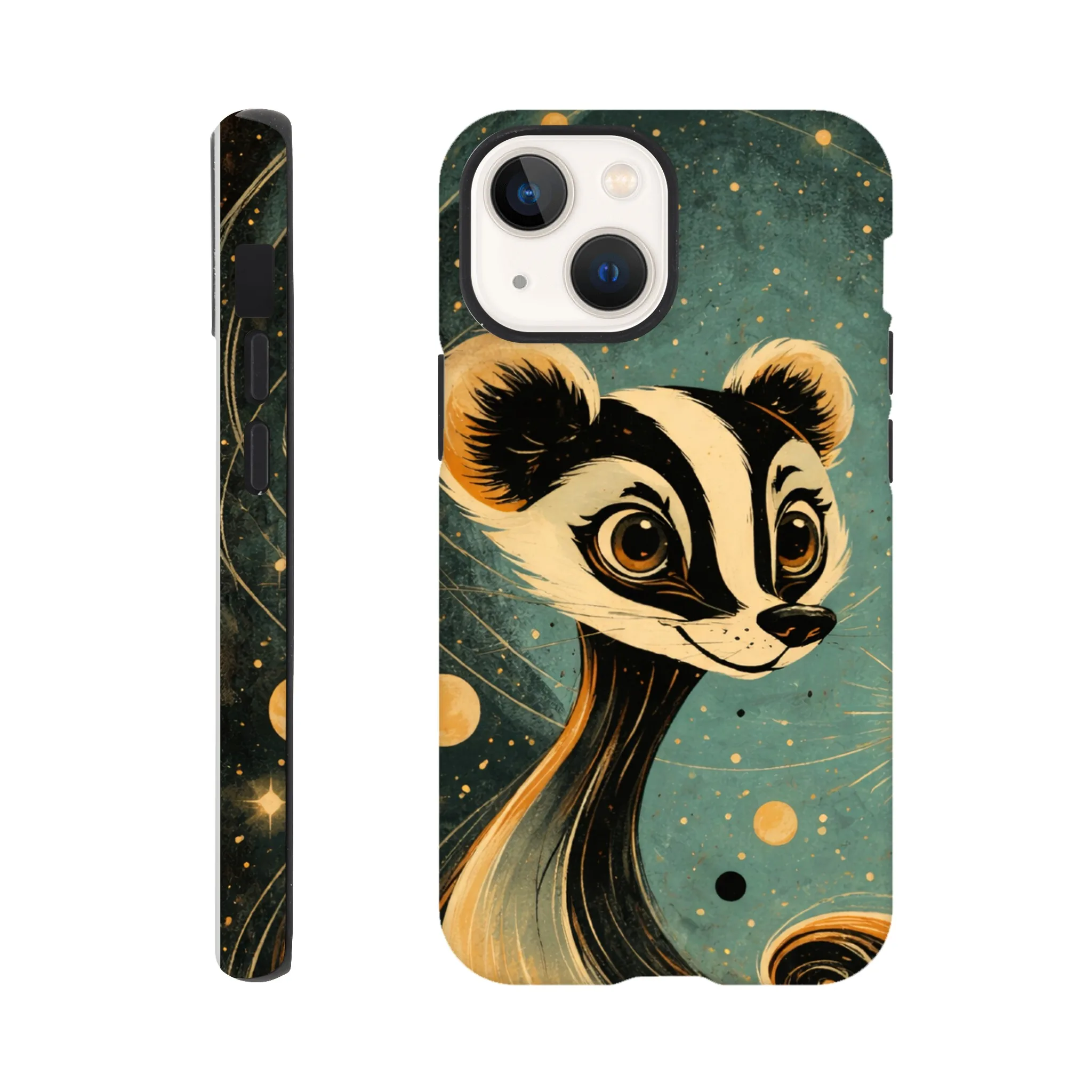 Vintage whimsical 1950’s badger retro atomic, art deco, mid century design protective mobile phone case. Tough custom iPhone compatible mobile phone case. Aialchemyart.co.uk