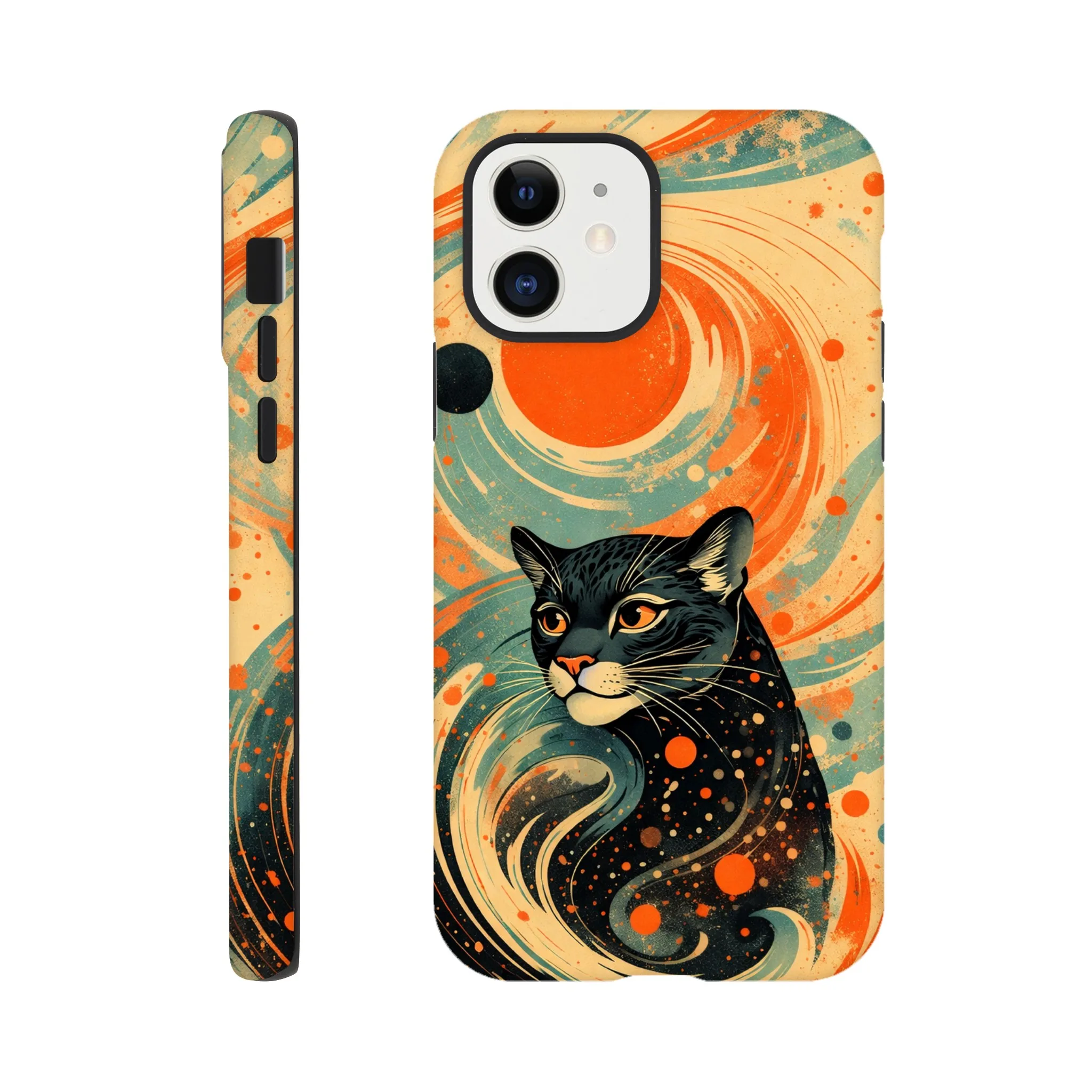 Vintage whimsical 1950’s big cat panther retro atomic, art deco, mid century design protective mobile phone case. Tough custom iPhone compatible mobile phone case. Aialchemyart.co.uk