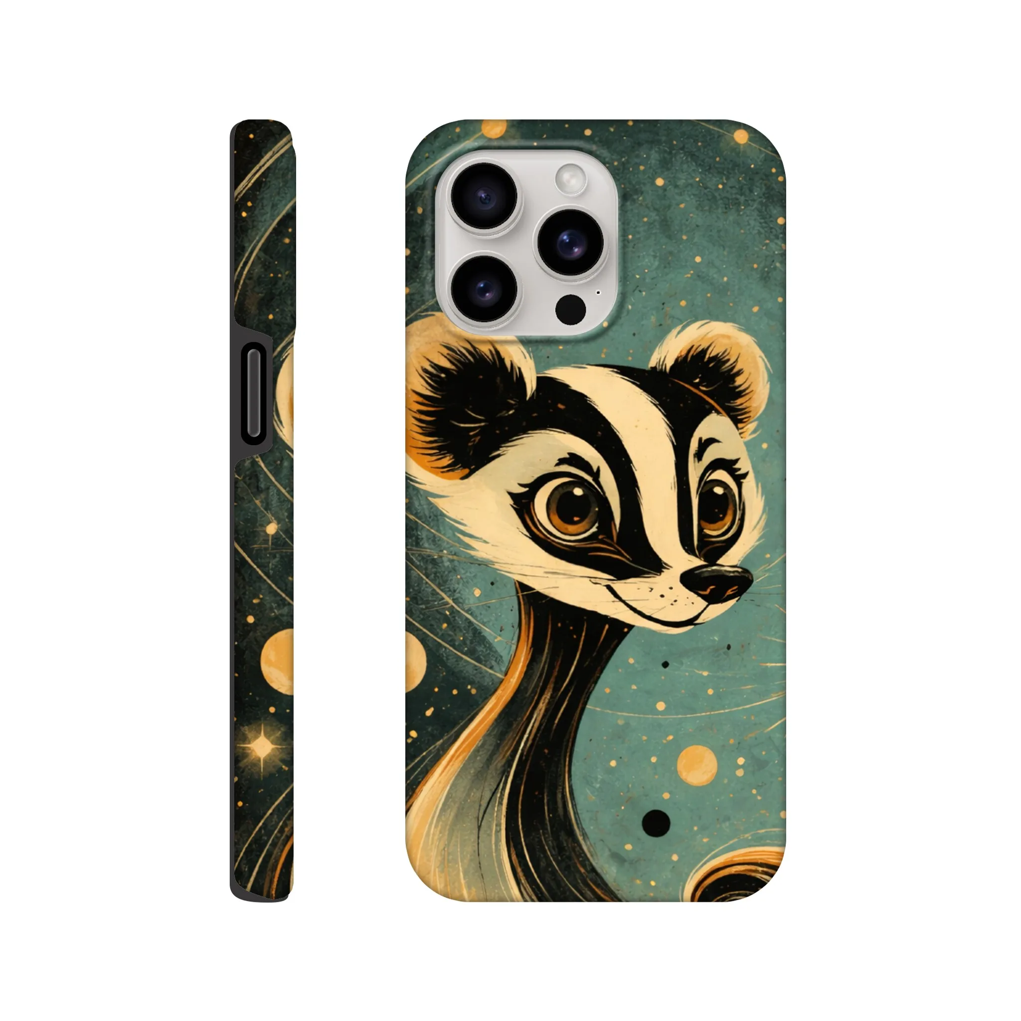 Vintage whimsical 1950’s badger retro atomic, art deco, mid century design protective mobile phone case. Tough custom iPhone compatible mobile phone case. Aialchemyart.co.uk