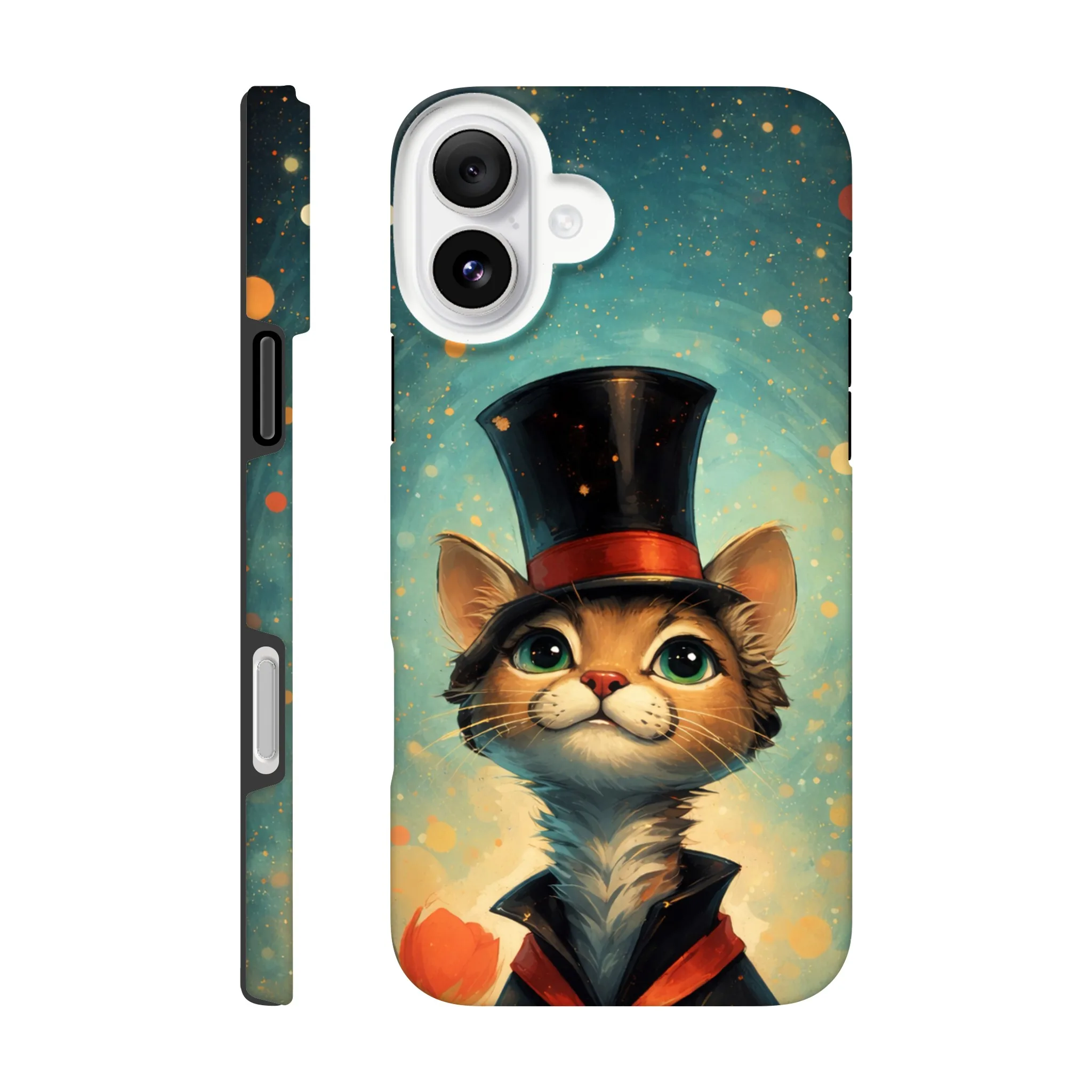 Vintage whimsical 1950’s cat with top hat retro atomic, art deco, mid century design protective mobile phone case. Tough custom iPhone compatible mobile phone case. Aialchemyart.co.uk