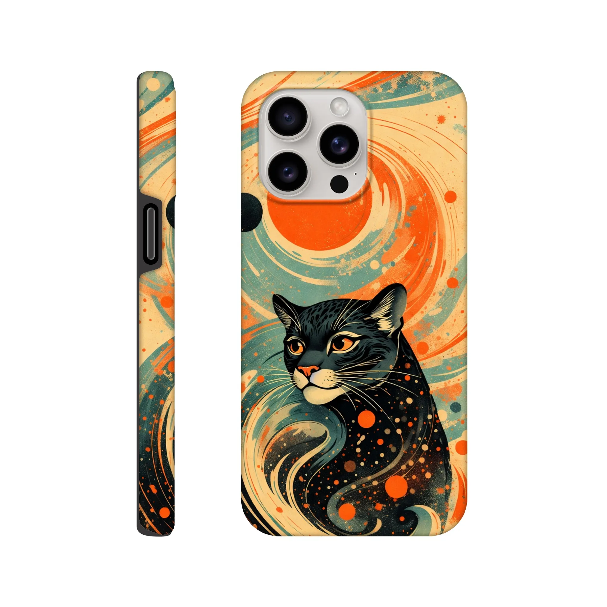 Vintage whimsical 1950’s big cat panther retro atomic, art deco, mid century design protective mobile phone case. Tough custom iPhone compatible mobile phone case. Aialchemyart.co.uk