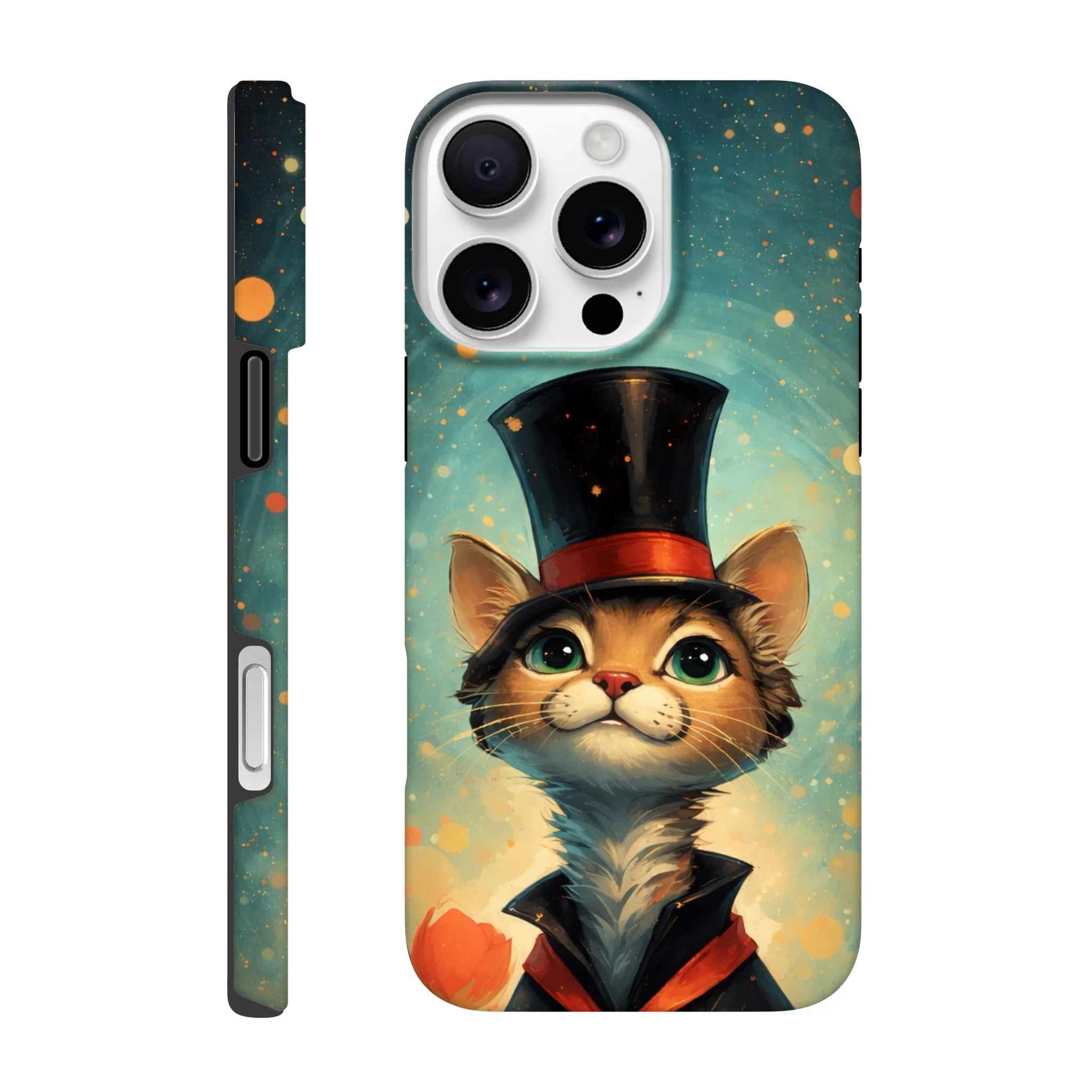 Vintage whimsical 1950’s cat with top hat retro atomic, art deco, mid century design protective mobile phone case. Tough custom iPhone compatible mobile phone case. Aialchemyart.co.uk