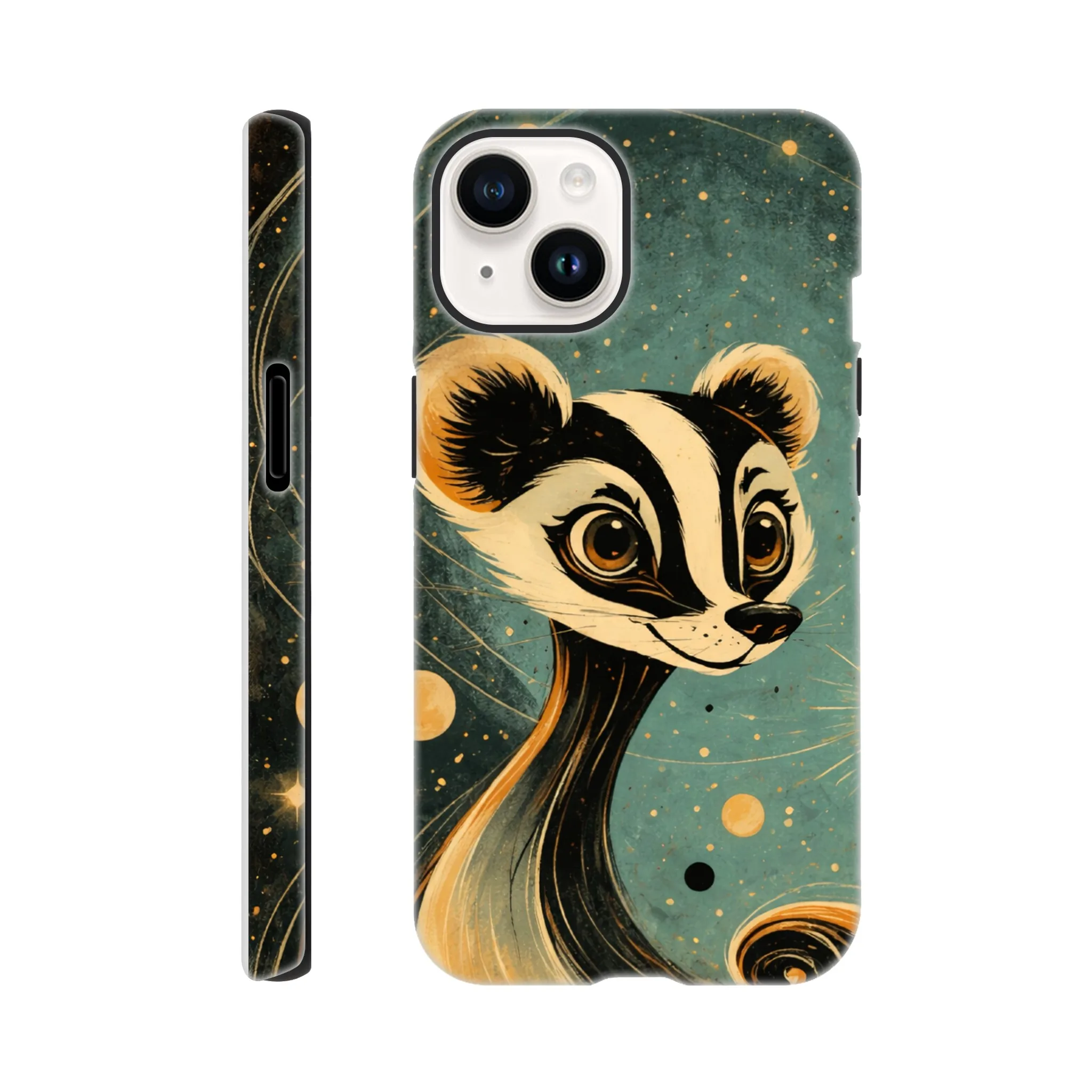 Vintage whimsical 1950’s badger retro atomic, art deco, mid century design protective mobile phone case. Tough custom iPhone compatible mobile phone case. Aialchemyart.co.uk