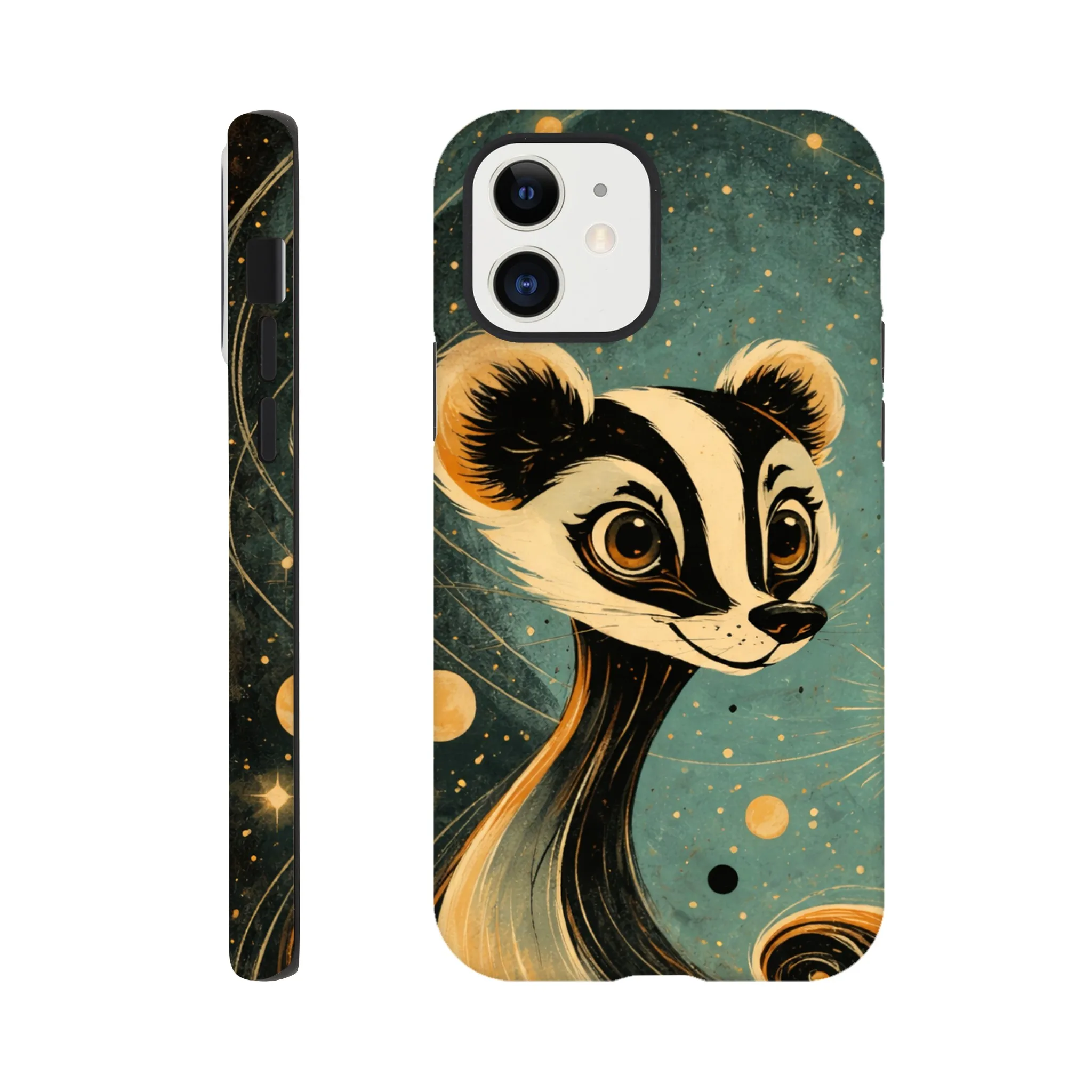 Vintage whimsical 1950’s badger retro atomic, art deco, mid century design protective mobile phone case. Tough custom iPhone compatible mobile phone case. Aialchemyart.co.uk