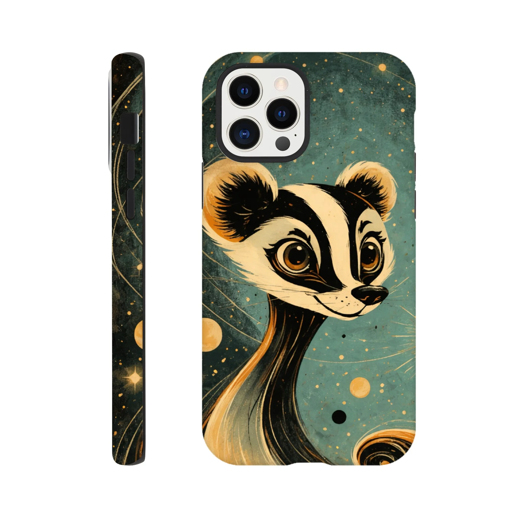 Vintage whimsical 1950’s badger retro atomic, art deco, mid century design protective mobile phone case. Tough custom iPhone compatible mobile phone case. Aialchemyart.co.uk