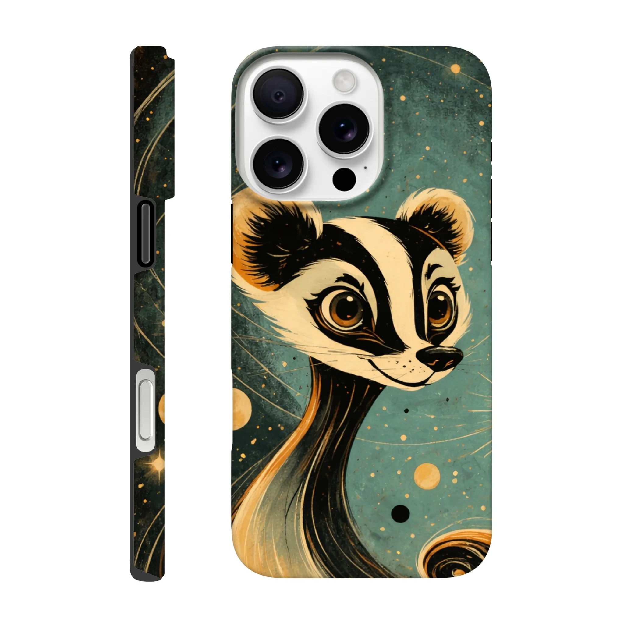 Vintage whimsical 1950’s badger retro atomic, art deco, mid century design protective mobile phone case. Tough custom iPhone compatible mobile phone case. Aialchemyart.co.uk