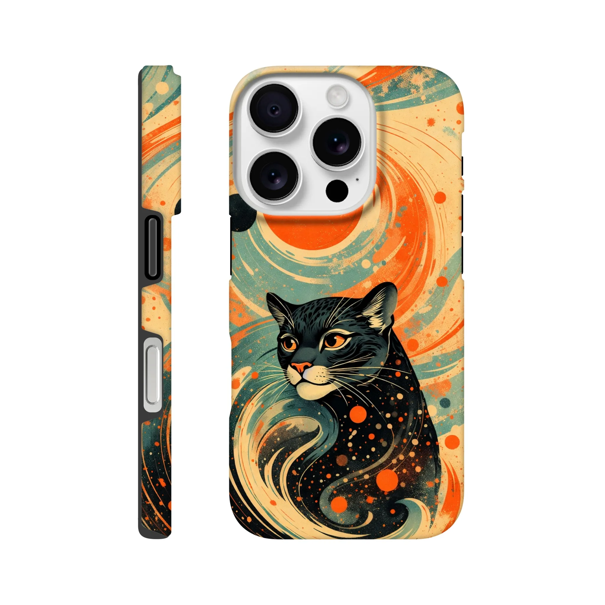 Vintage whimsical 1950’s big cat panther retro atomic, art deco, mid century design protective mobile phone case. Tough custom iPhone compatible mobile phone case. Aialchemyart.co.uk