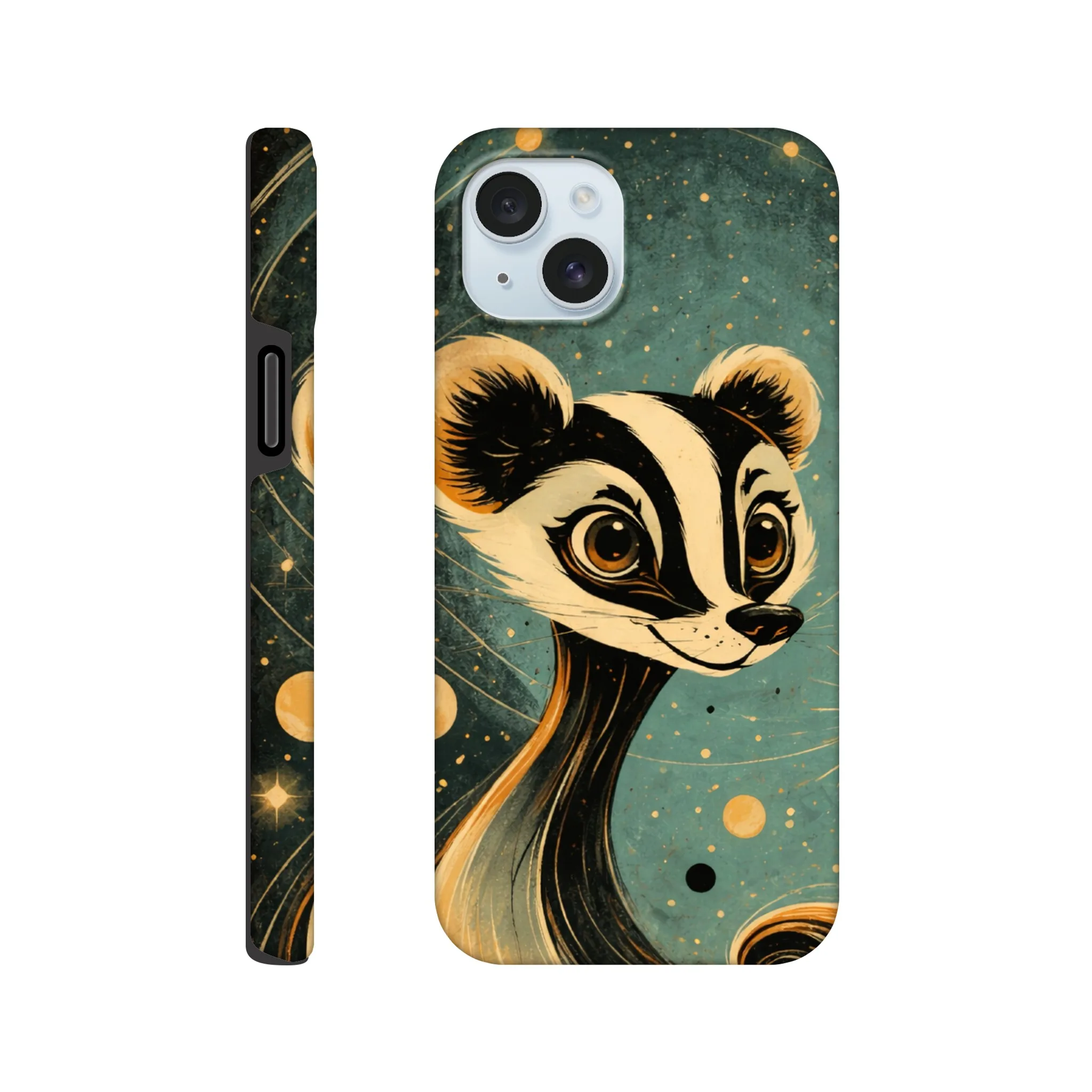 Vintage whimsical 1950’s badger retro atomic, art deco, mid century design protective mobile phone case. Tough custom iPhone compatible mobile phone case. Aialchemyart.co.uk