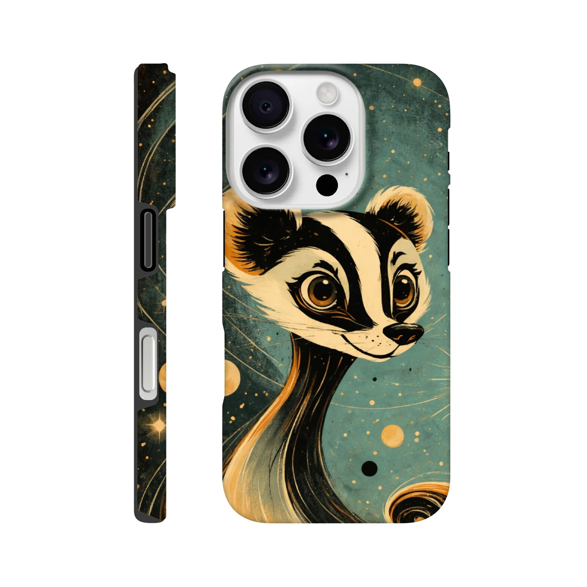 Vintage whimsical 1950’s badger retro atomic, art deco, mid century design protective mobile phone case. Tough custom iPhone compatible mobile phone case. Aialchemyart.co.uk