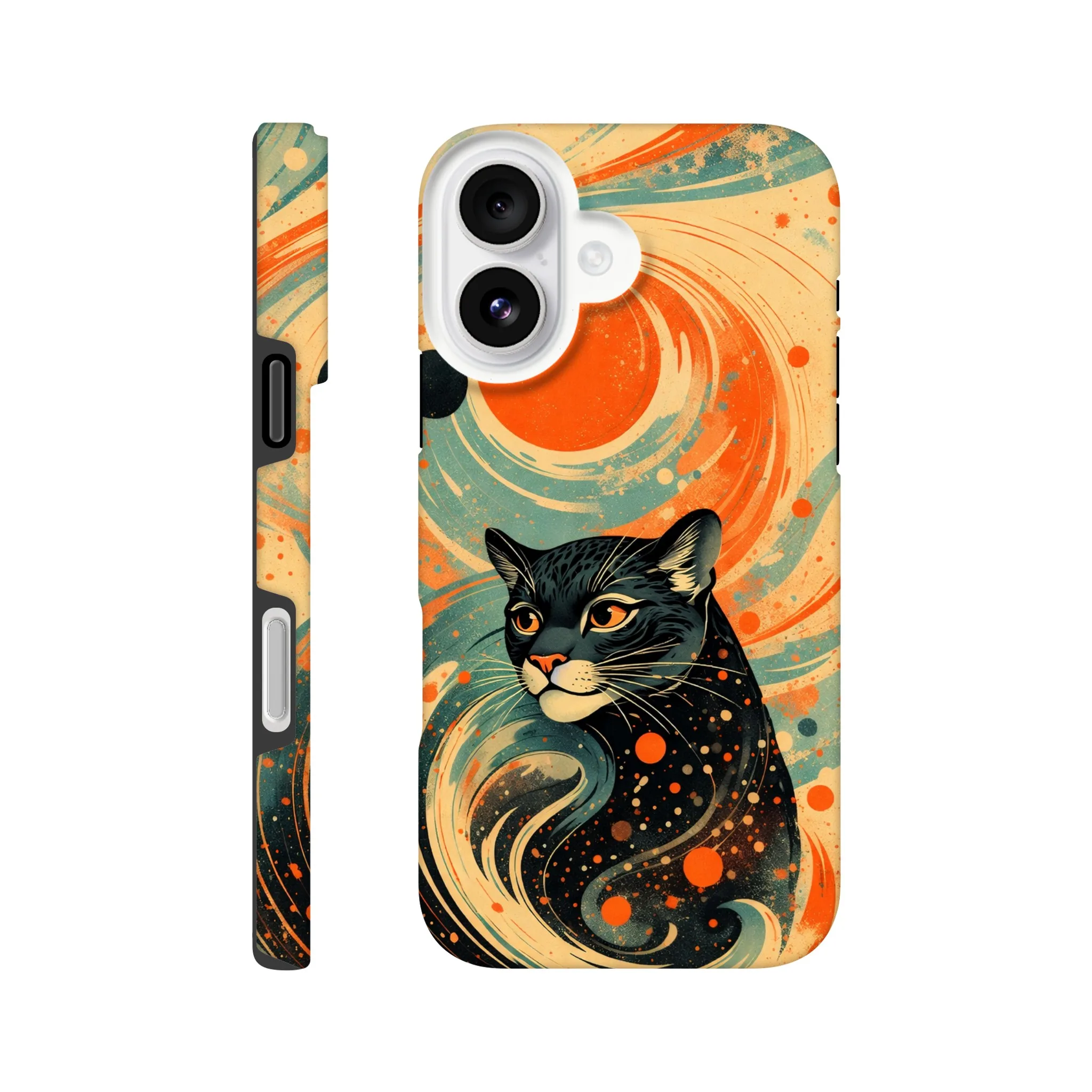 Vintage whimsical 1950’s big cat panther retro atomic, art deco, mid century design protective mobile phone case. Tough custom iPhone compatible mobile phone case. Aialchemyart.co.uk