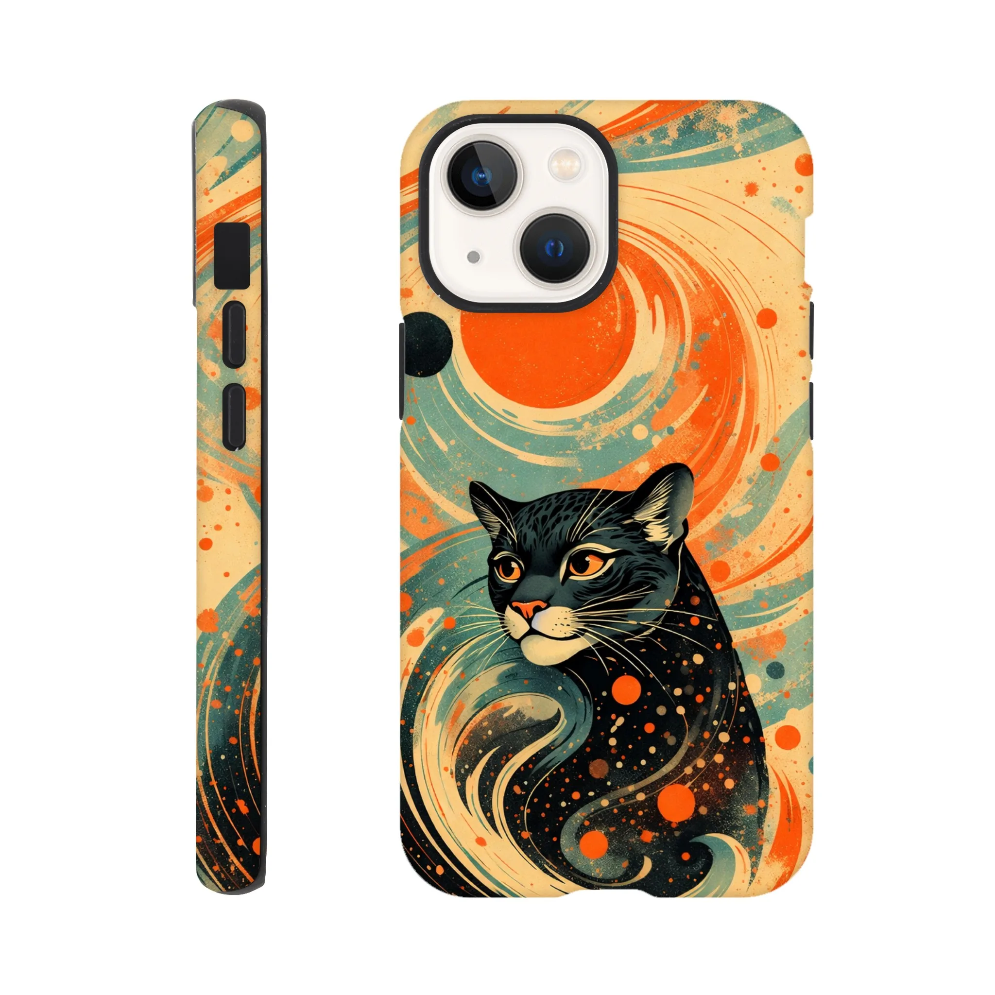 Vintage whimsical 1950’s big cat panther retro atomic, art deco, mid century design protective mobile phone case. Tough custom iPhone compatible mobile phone case. Aialchemyart.co.uk