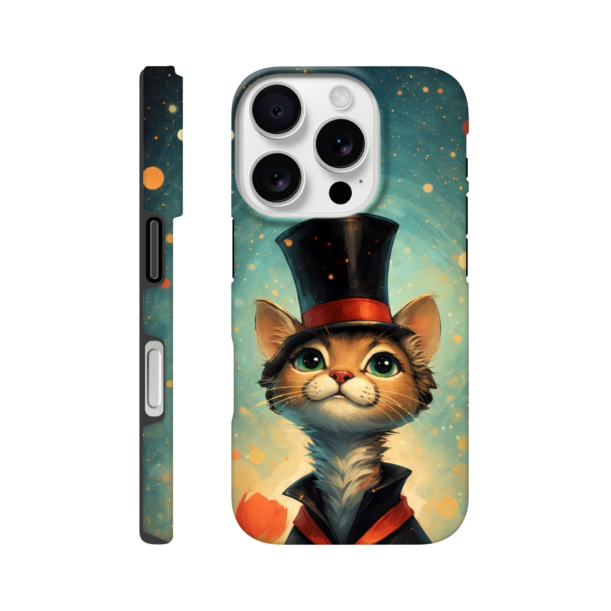Vintage whimsical 1950’s cat with top hat retro atomic, art deco, mid century design protective mobile phone case. Tough custom iPhone compatible mobile phone case. Aialchemyart.co.uk