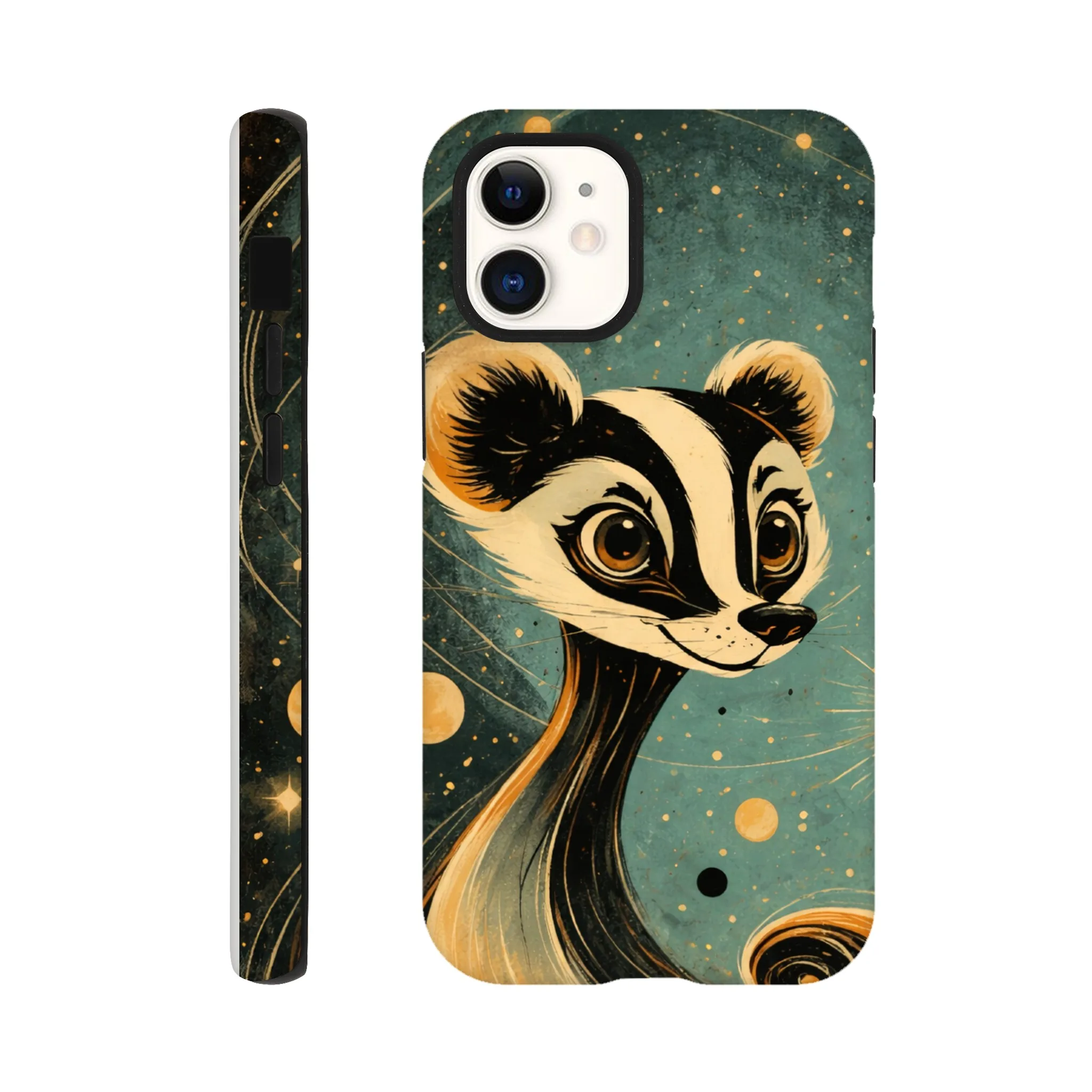 Vintage whimsical 1950’s badger retro atomic, art deco, mid century design protective mobile phone case. Tough custom iPhone compatible mobile phone case. Aialchemyart.co.uk