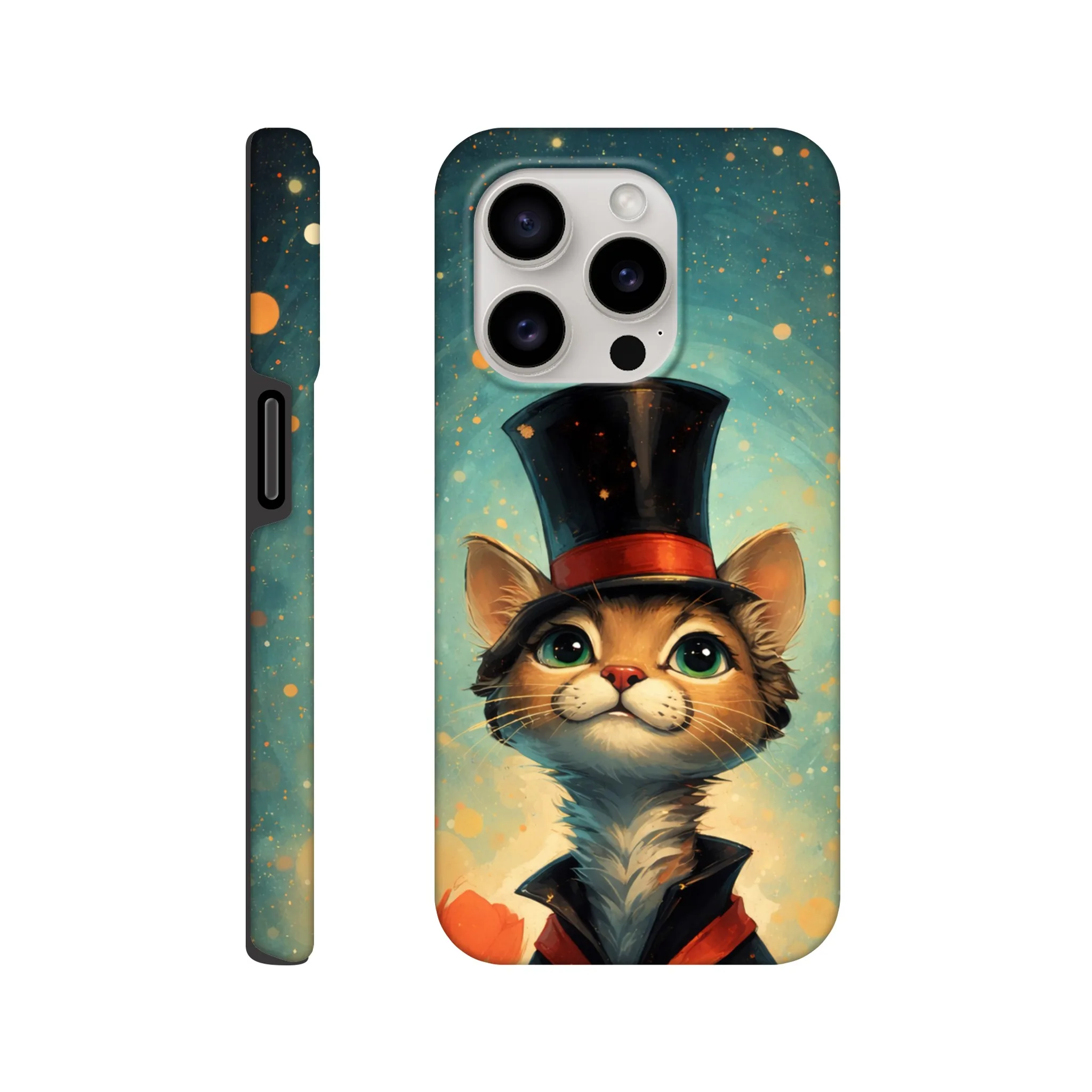 Vintage whimsical 1950’s cat with top hat retro atomic, art deco, mid century design protective mobile phone case. Tough custom iPhone compatible mobile phone case. Aialchemyart.co.uk