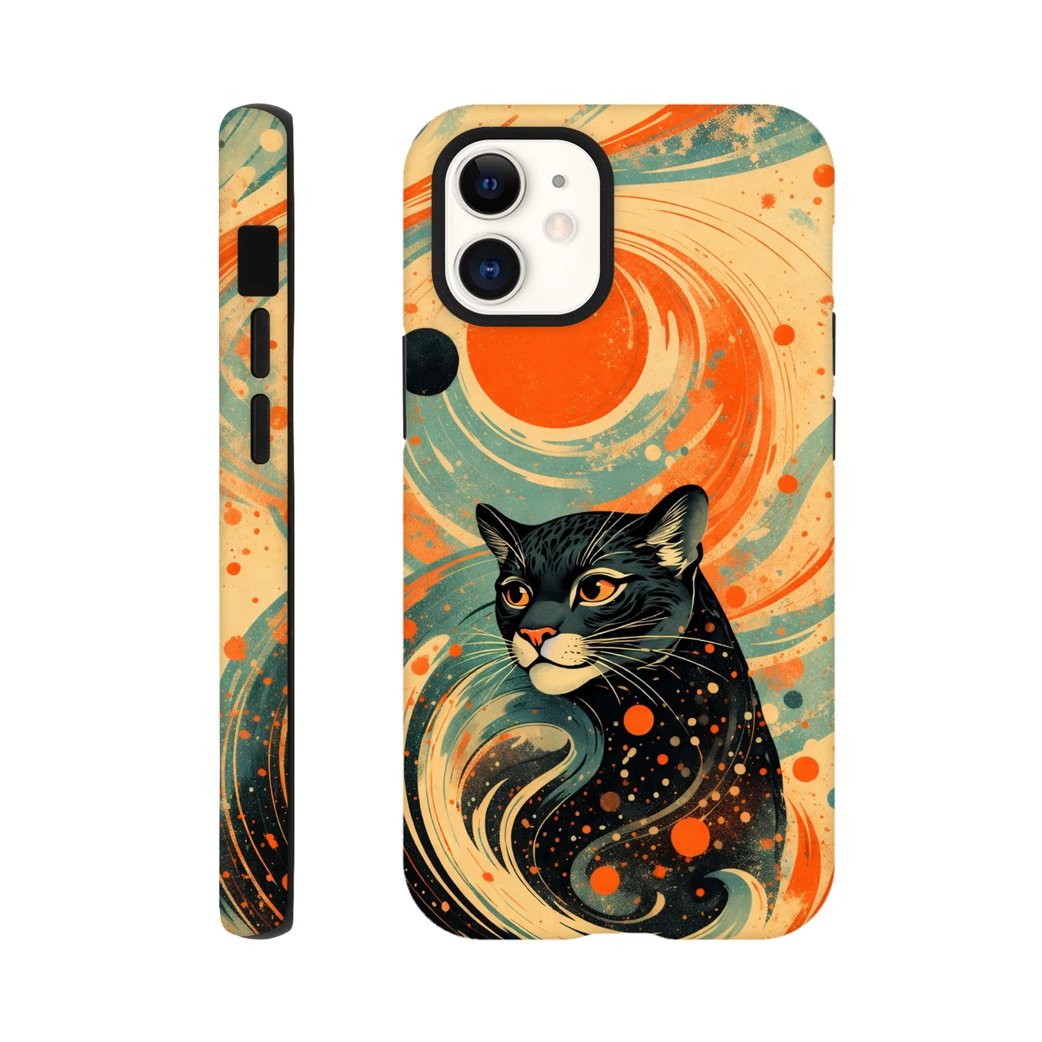 Vintage whimsical 1950’s big cat panther retro atomic, art deco, mid century design protective mobile phone case. Tough custom iPhone compatible mobile phone case. Aialchemyart.co.uk