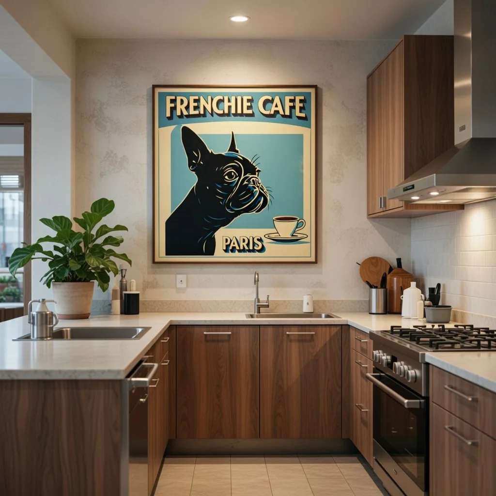 Vintage French bulldog art. Aialchemyart.co.uk retro art deco prints and posters, vintage wall art. Vintage quirky art